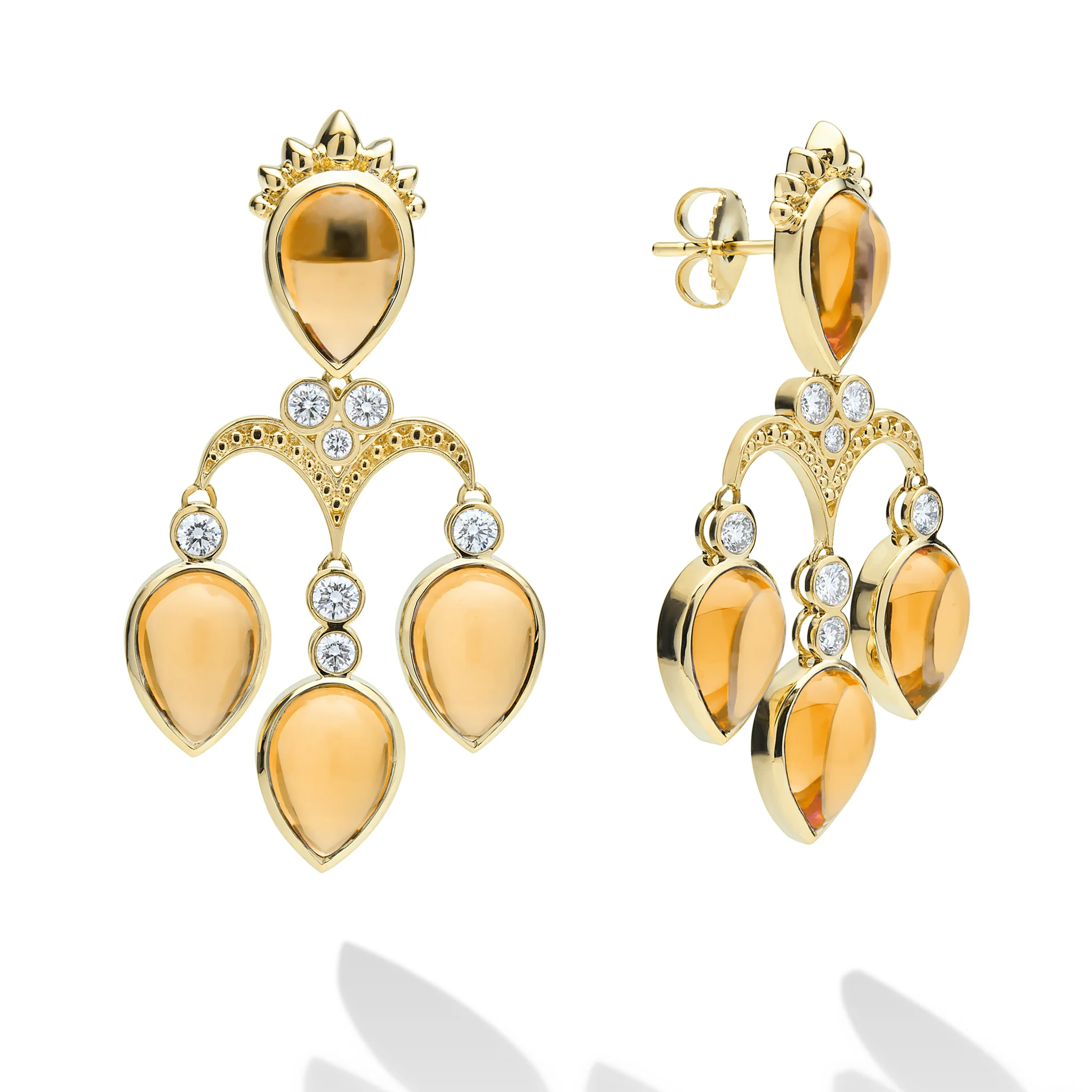 Caviar Gold 18k Caviar Gold Diamond and Citrine Pear Drop Earrings