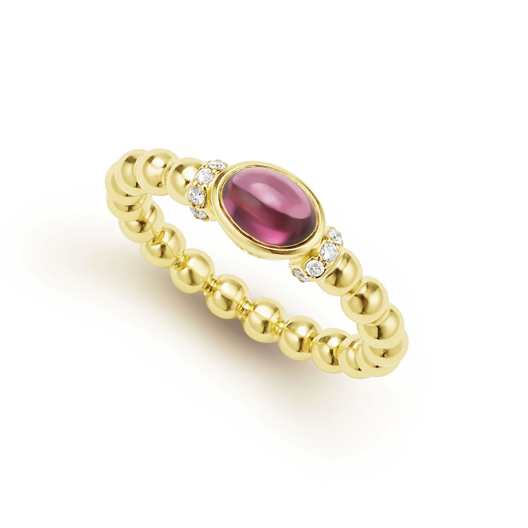 Caviar Gold 18K Gold and Rhodolite Garnet Caviar Beaded Diamond Ring