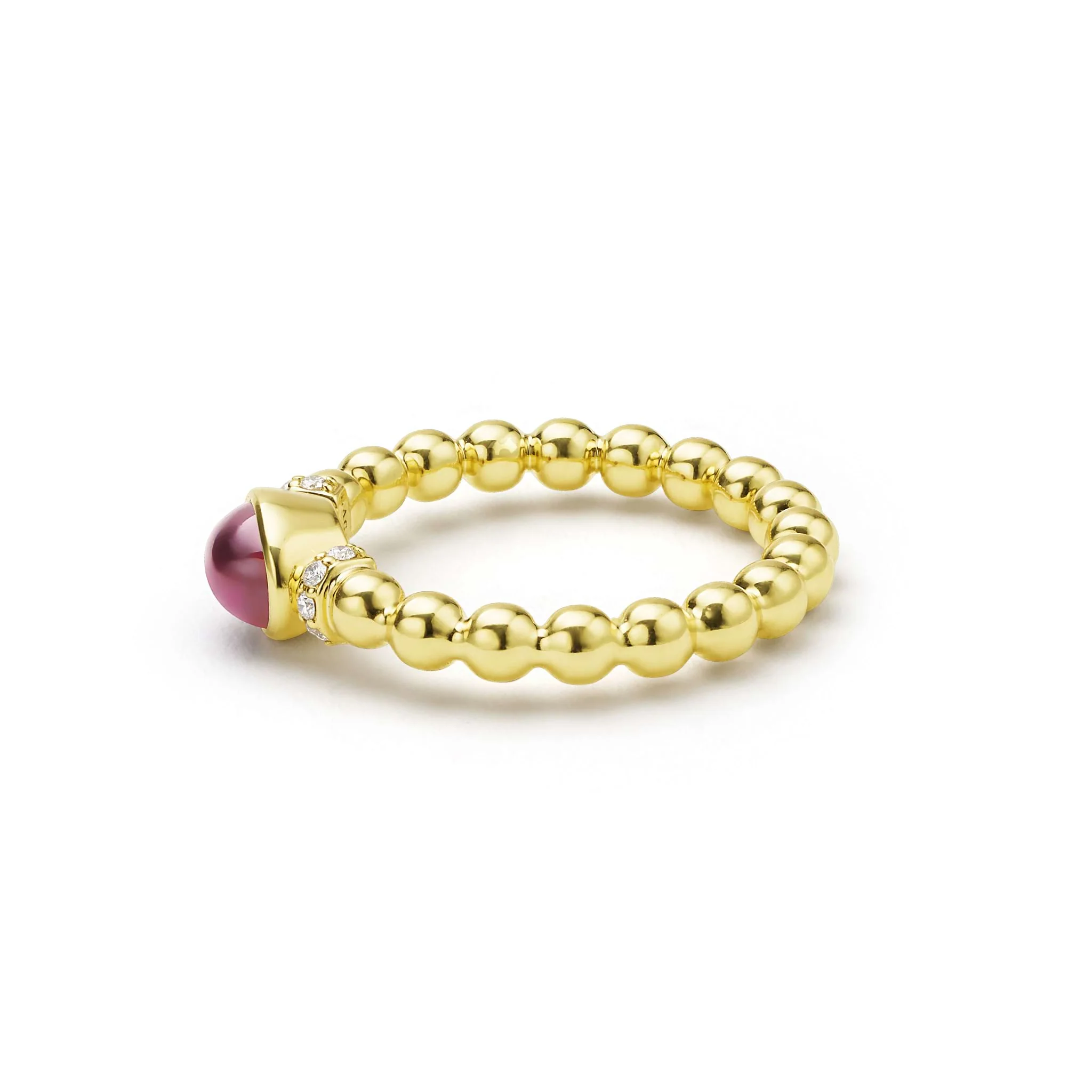Caviar Gold 18K Gold and Rhodolite Garnet Caviar Beaded Diamond Ring - Image 3