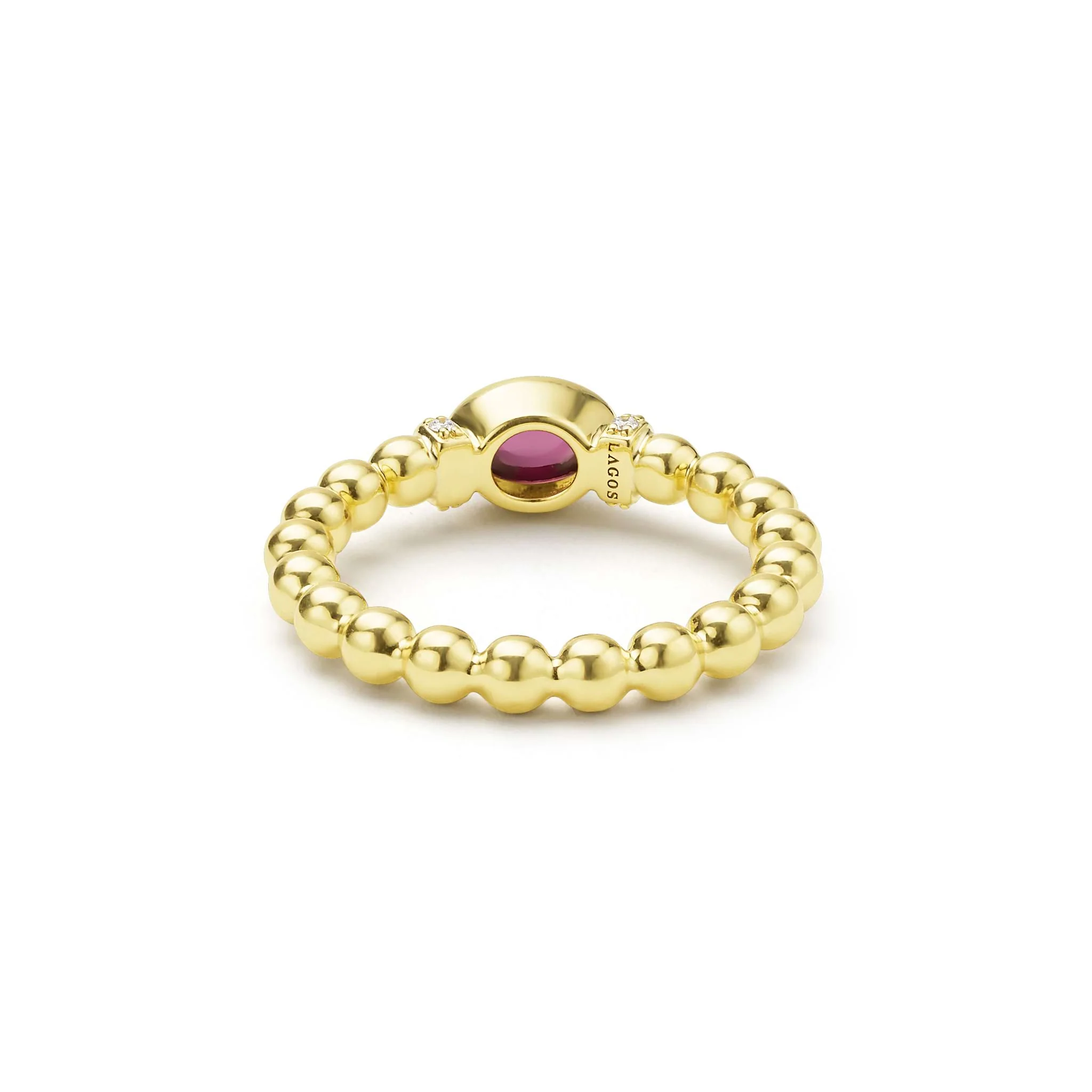 Caviar Gold 18K Gold and Rhodolite Garnet Caviar Beaded Diamond Ring - Image 4