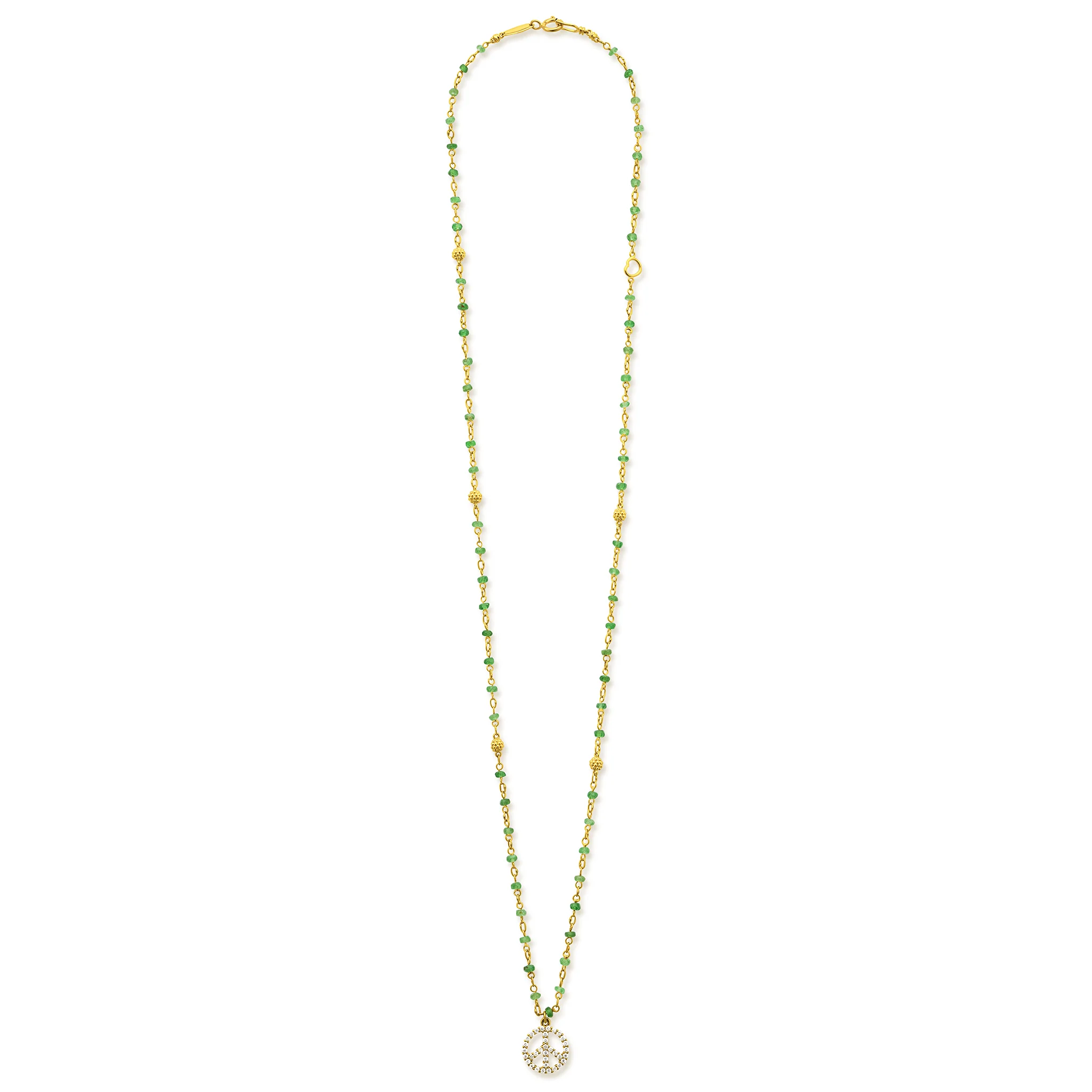 Caviar Gold 18K Gold Emerald and Diamond Peace Sign Pendant Necklace - Image 2