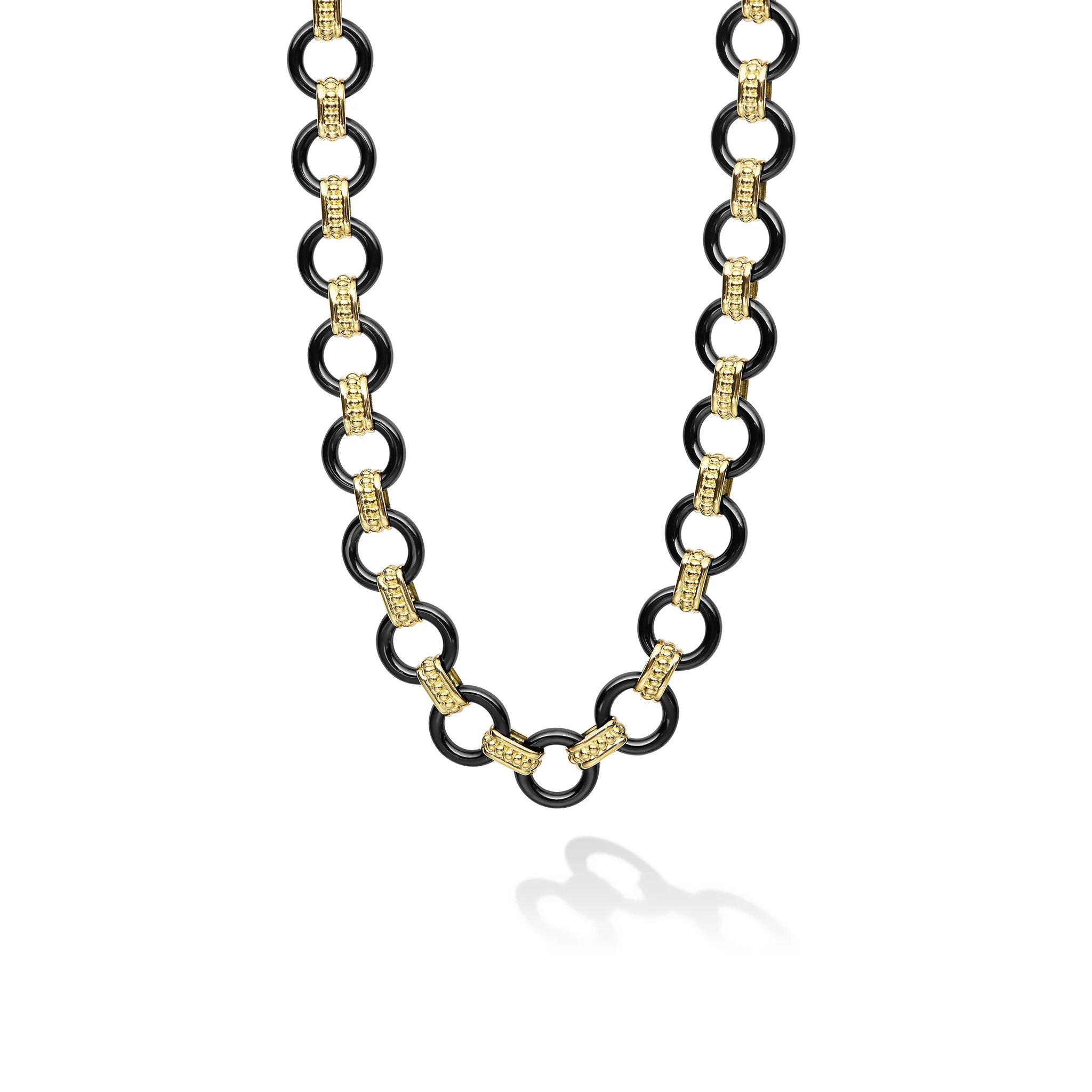 Caviar Gold 18K Gold Black Ceramic Circle Link Necklace
