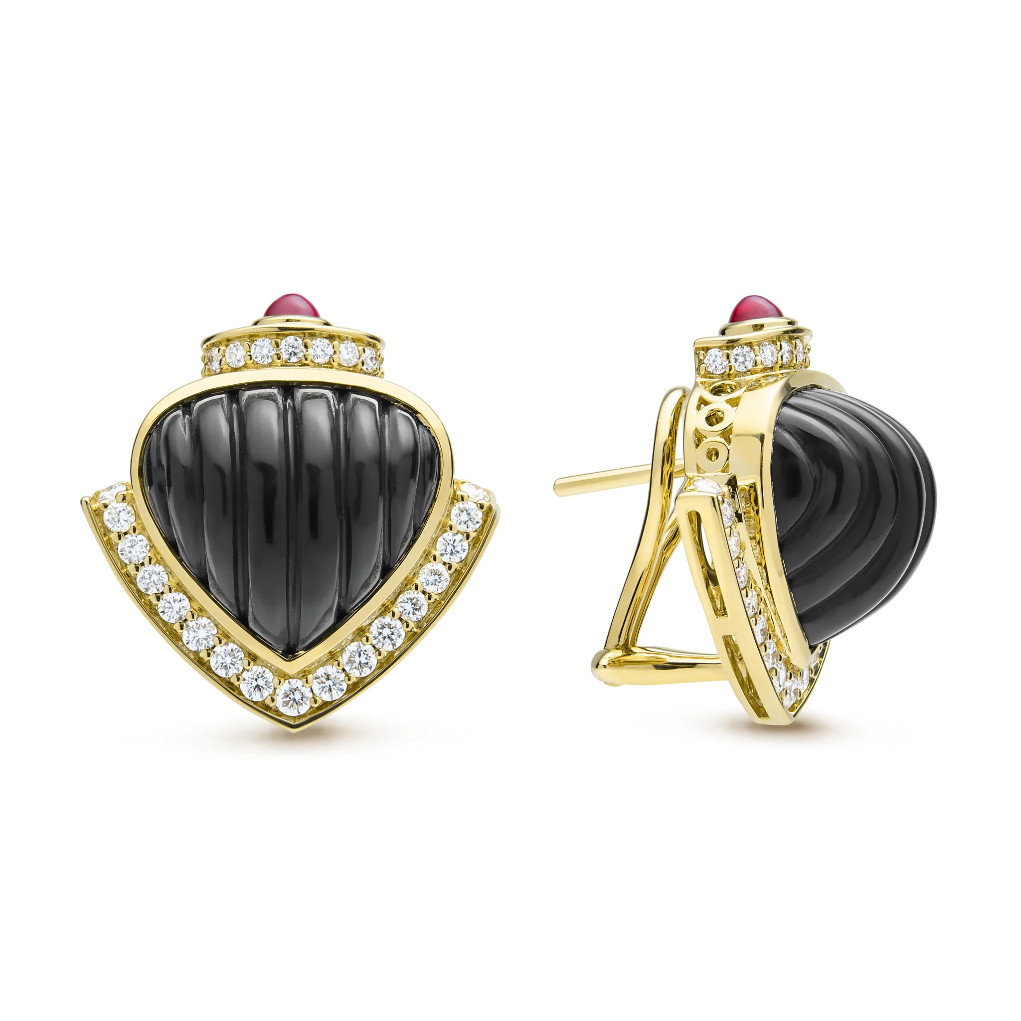 Caviar Gold 18K Caviar Gold Diamond Onyx and Ruby Earrings