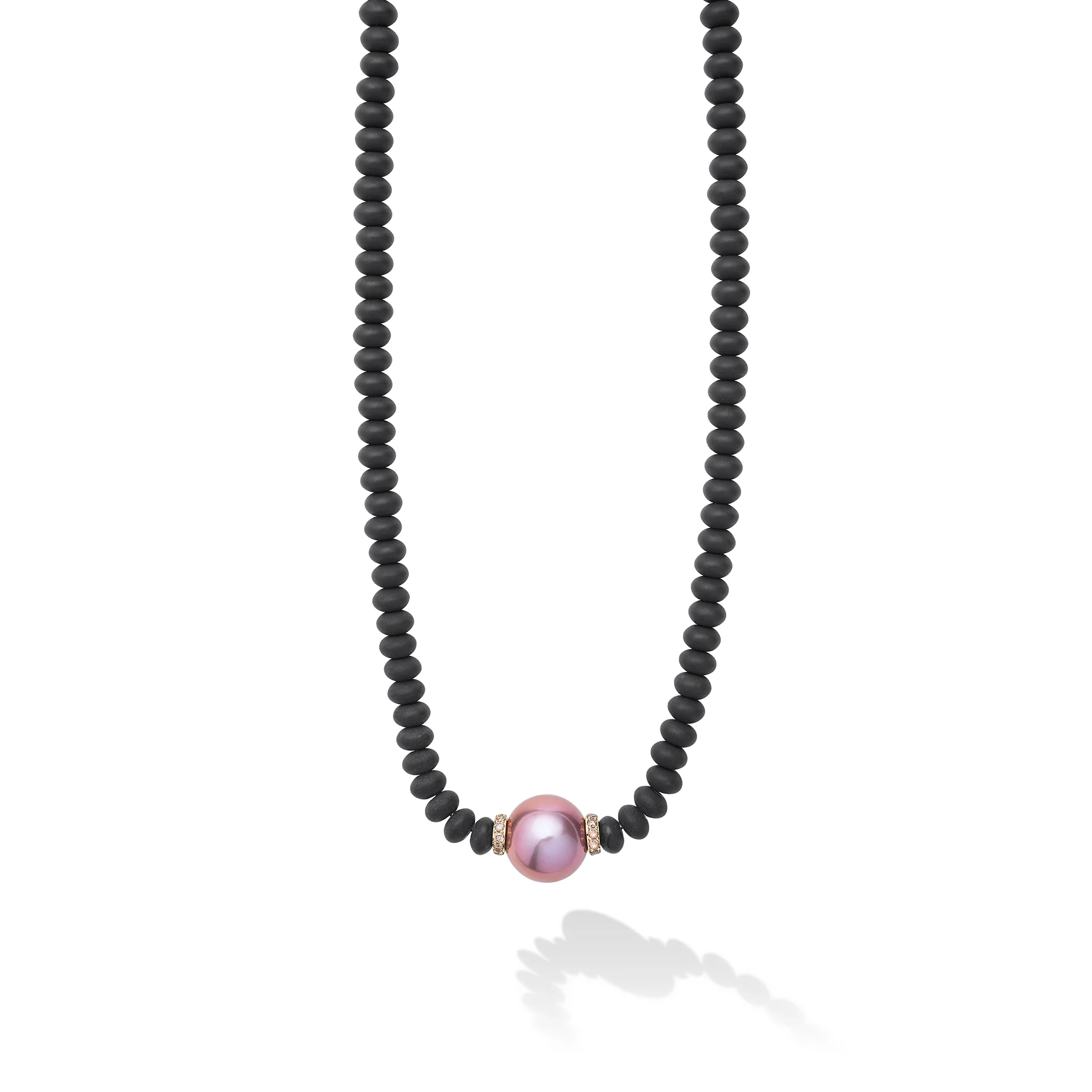 Caviar Gold 18K Gold Pearl Matte Black Onyx Necklace