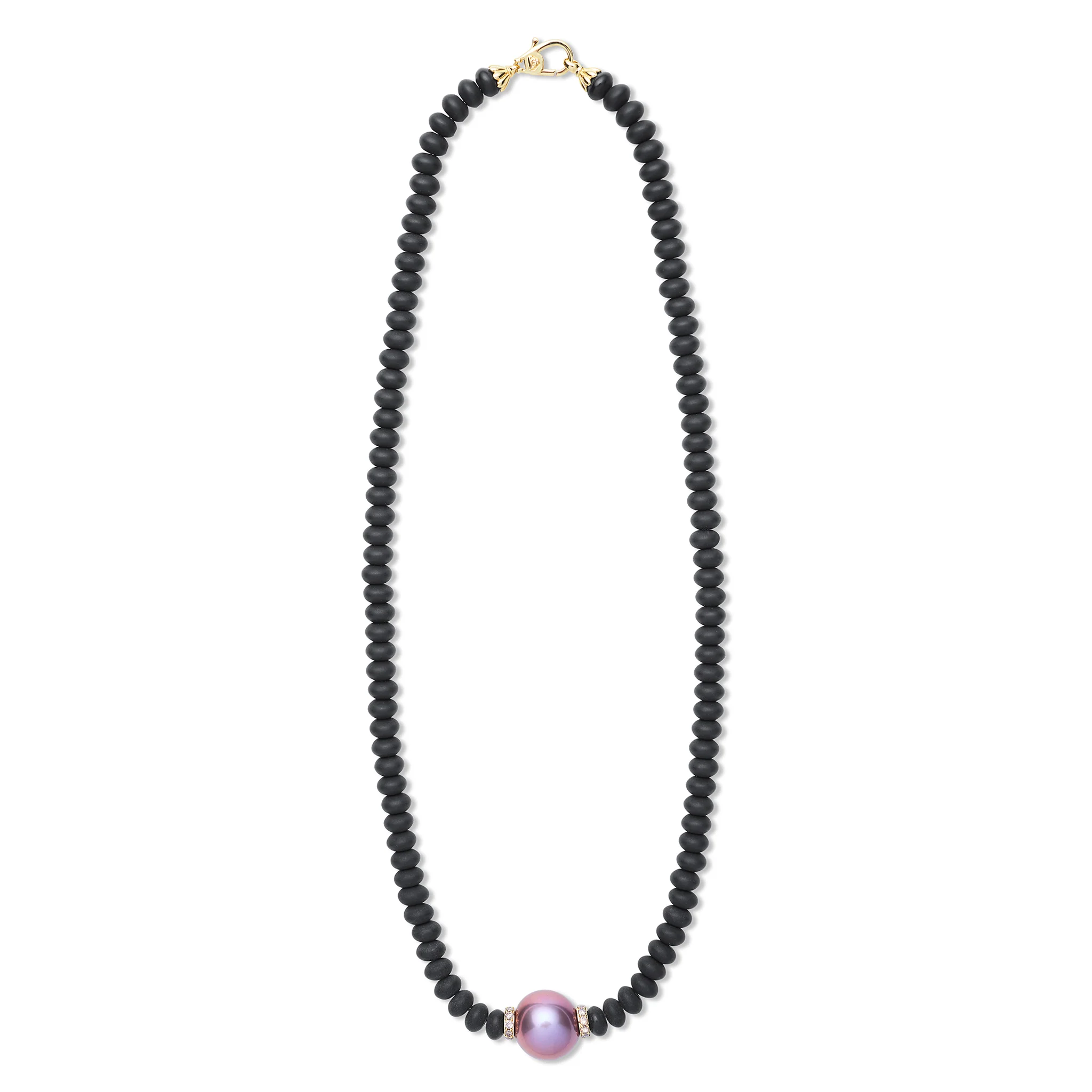 Caviar Gold 18K Gold Pearl Matte Black Onyx Necklace - Image 2