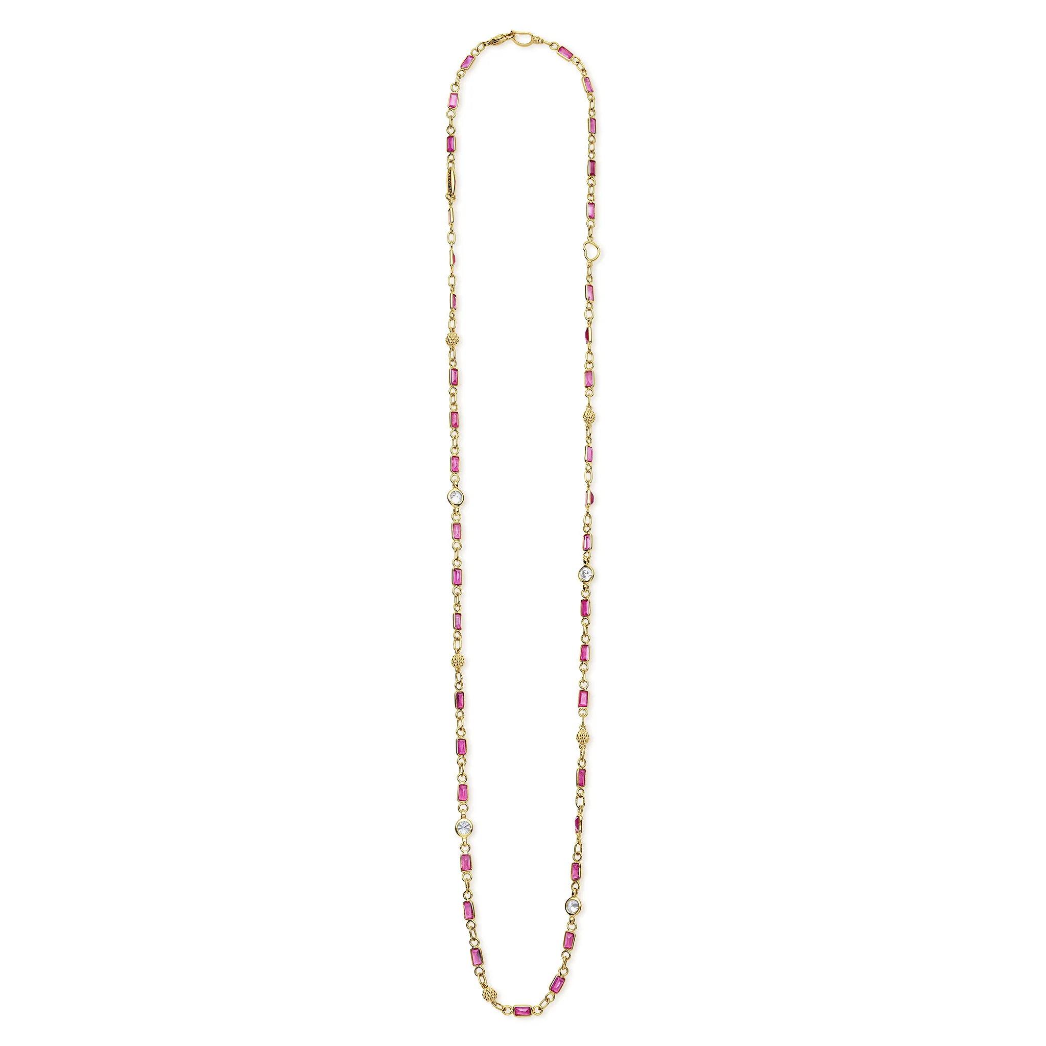 Caviar Gold 18K Gold Ruby and Diamond Station Necklace - Image 2