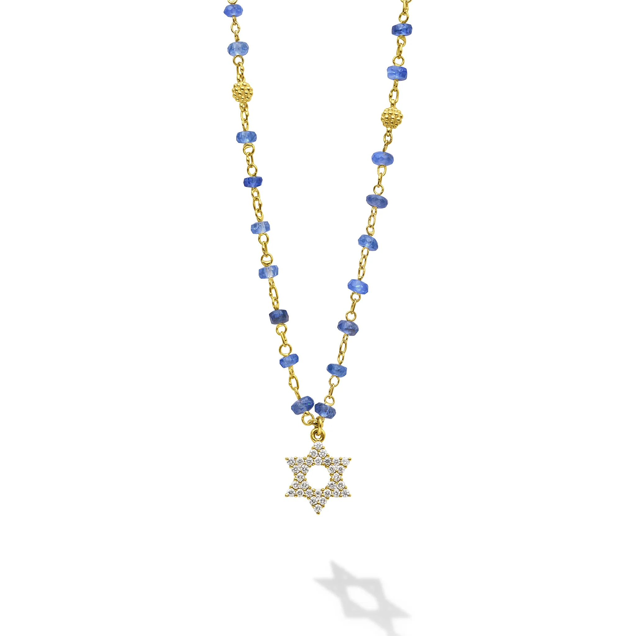 Caviar Gold 18K Gold Diamond and Sapphire Star of David Pendant Necklace