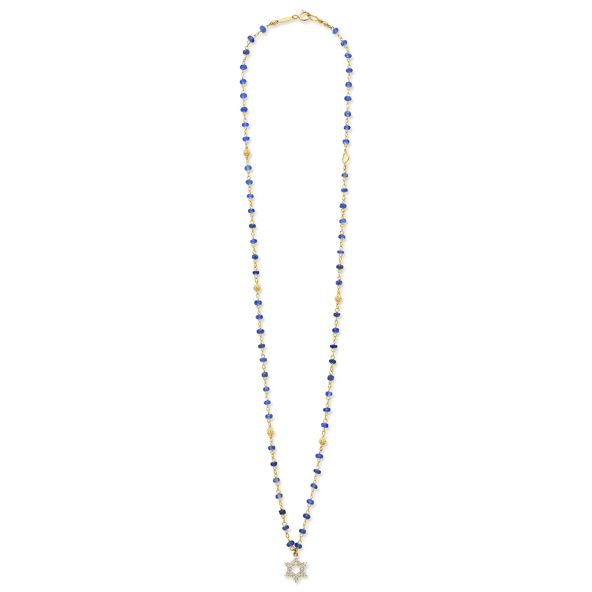 Caviar Gold 18K Gold Diamond and Sapphire Star of David Pendant Necklace - Image 2