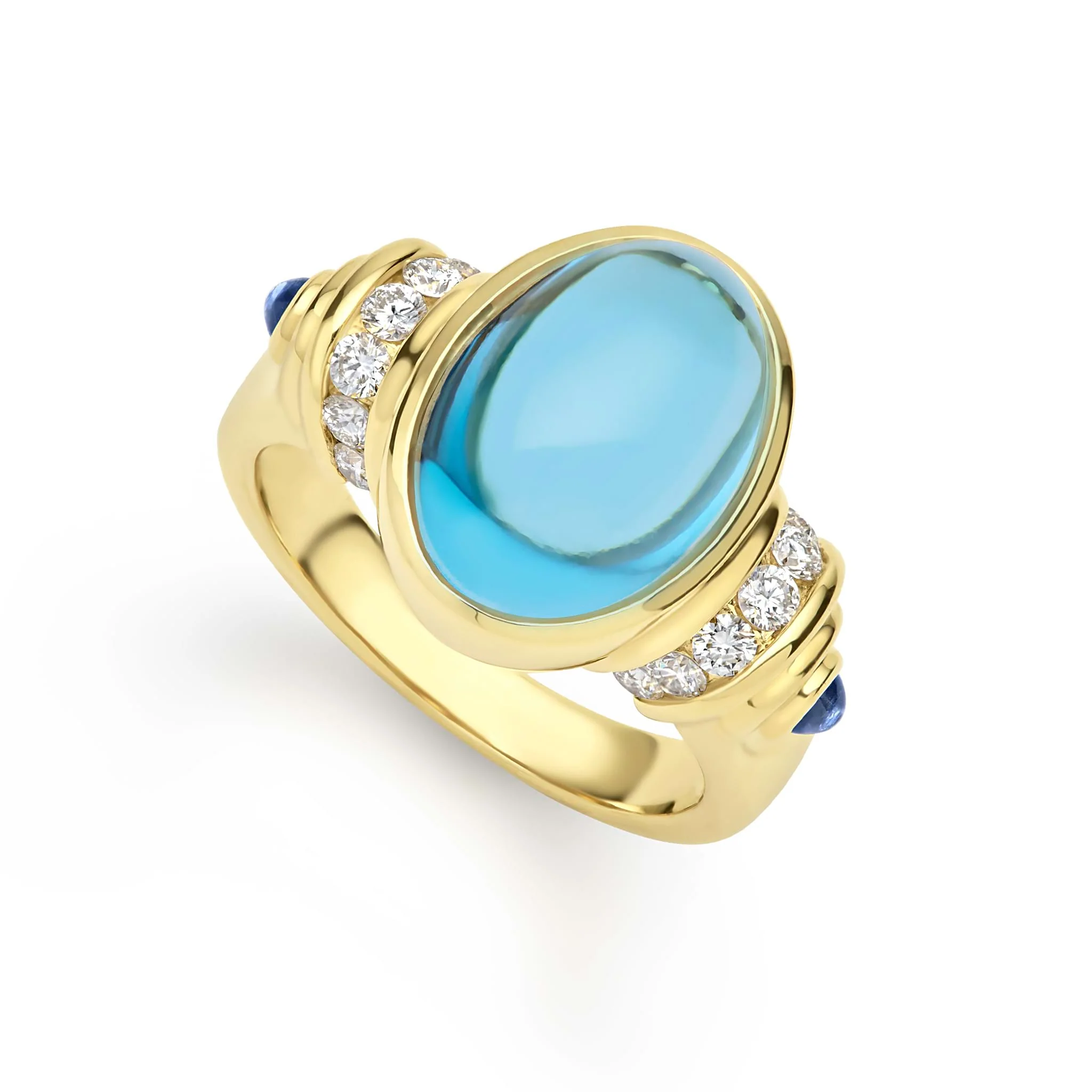 Caviar Gold 18K Blue Topaz and Sapphire Diamond Ring