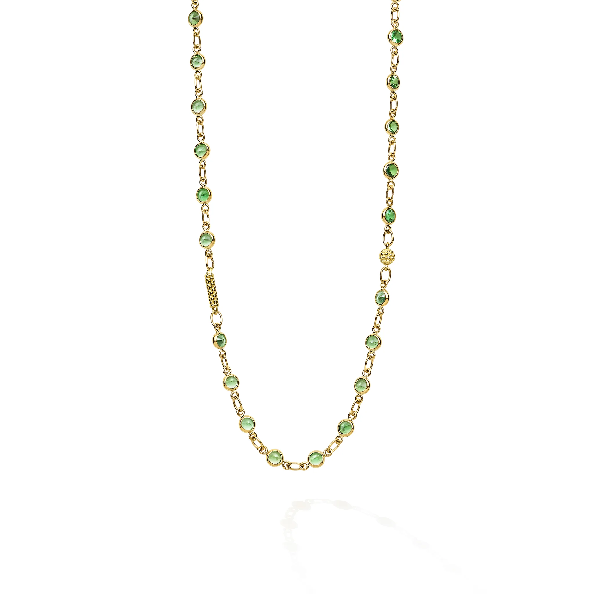 Caviar Gold 18K Gold and Garnet Tsavorite Bar Chain Necklace