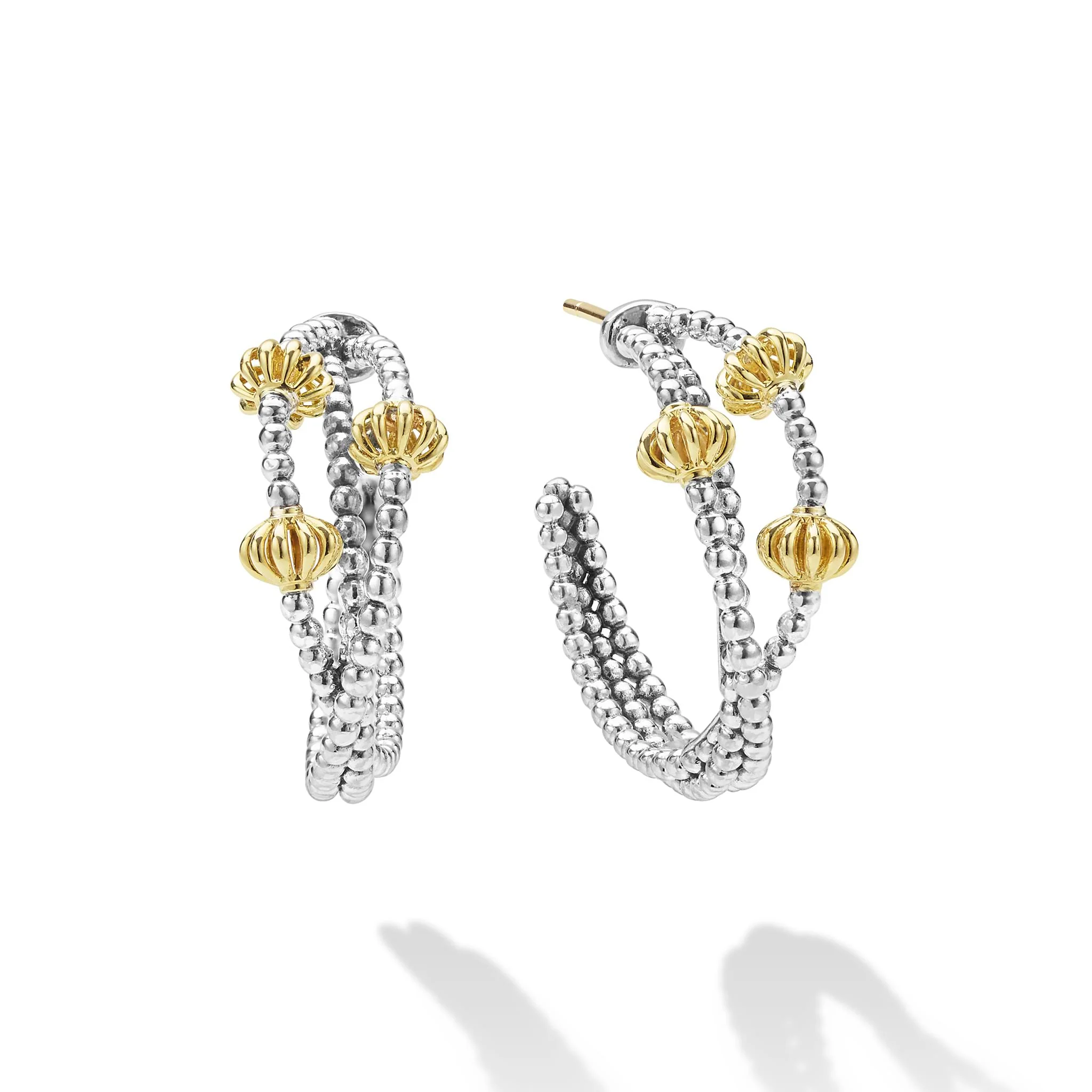 Caviar Icon Sterling Silver & 18K Gold Beaded Triple Hoop Earrings
