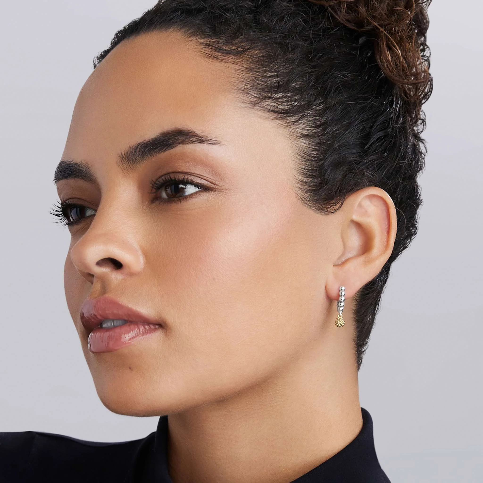 Caviar Icon Two-Tone Caviar Beaded Huggie Earrings - Image 2