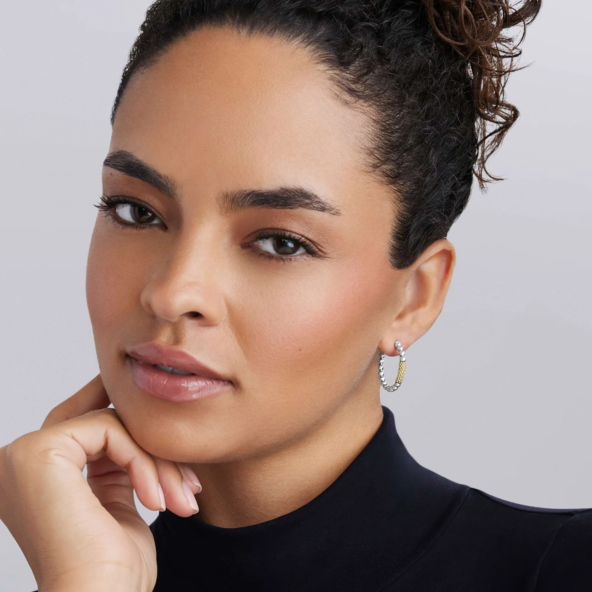 Caviar Icon Two-Tone Caviar Gold Bar Hoop Earrings - Image 2