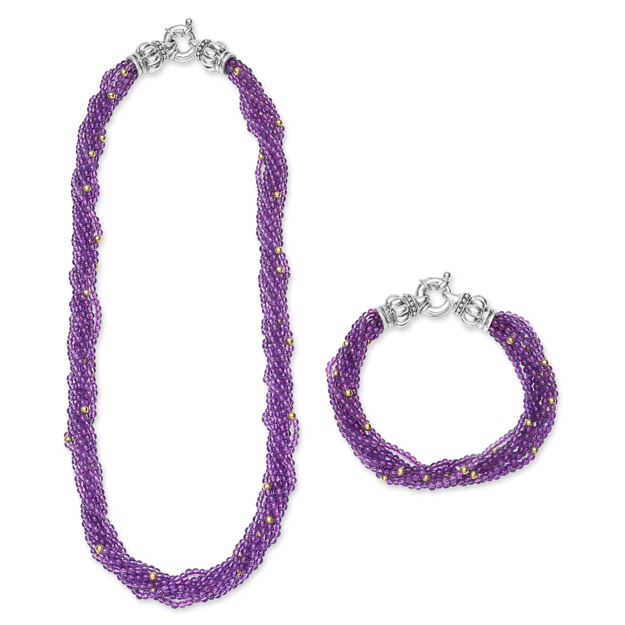 Caviar Icon Sterling Silver with Amethyst and 18K Gold Beaded Necklace - Image 3