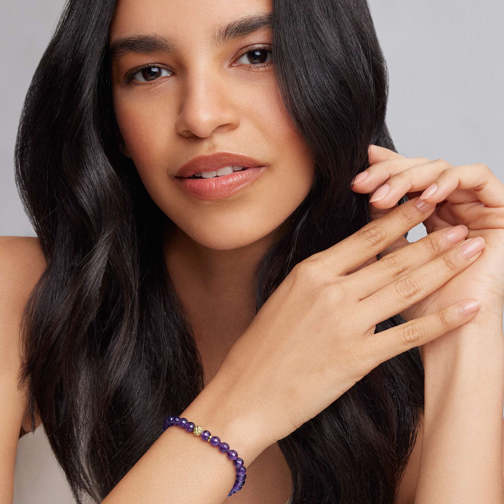 Caviar Icon Amethyst Gold Station Bead Bracelet - Image 2