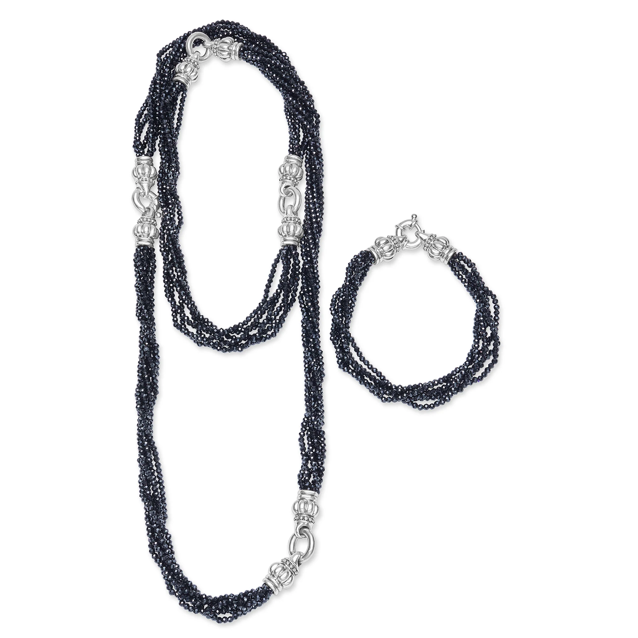 Caviar Icon Sterling Silver Black Spinel Bracelet & Necklace Set - Image 3