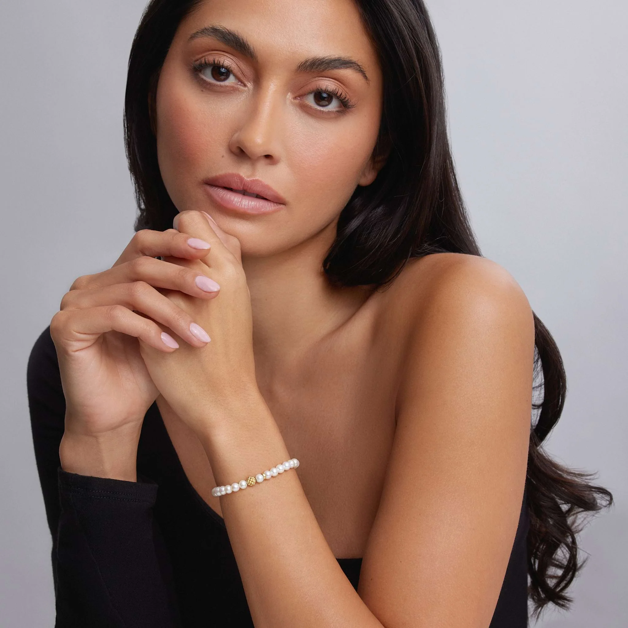 Caviar Icon Pearl Gold Station Bead Bracelet - Image 2