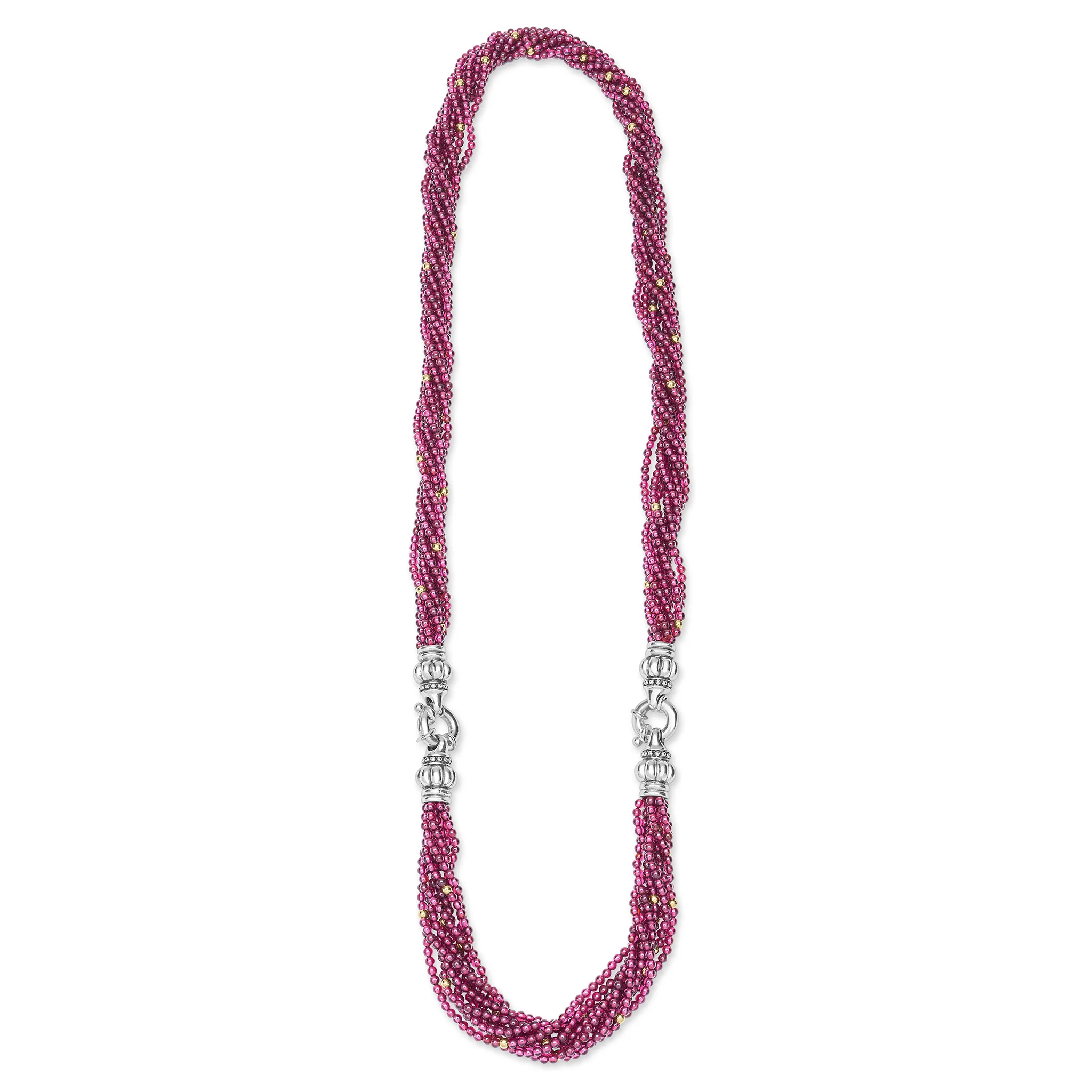 Caviar Icon  Sterling Silver and 18K Gold Garnet Beaded Necklace