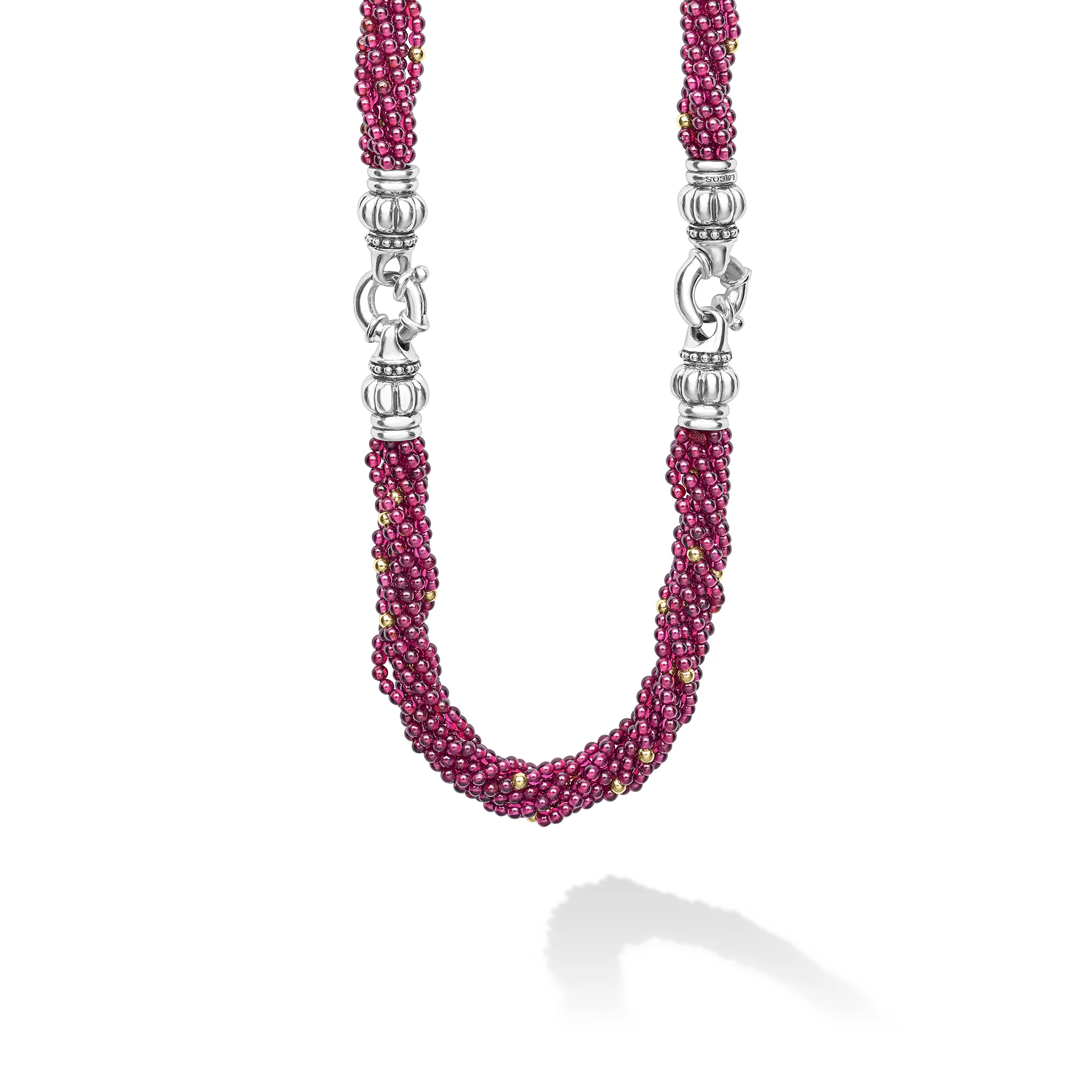 Caviar Icon  Sterling Silver and 18K Gold Garnet Beaded Necklace - Image 2