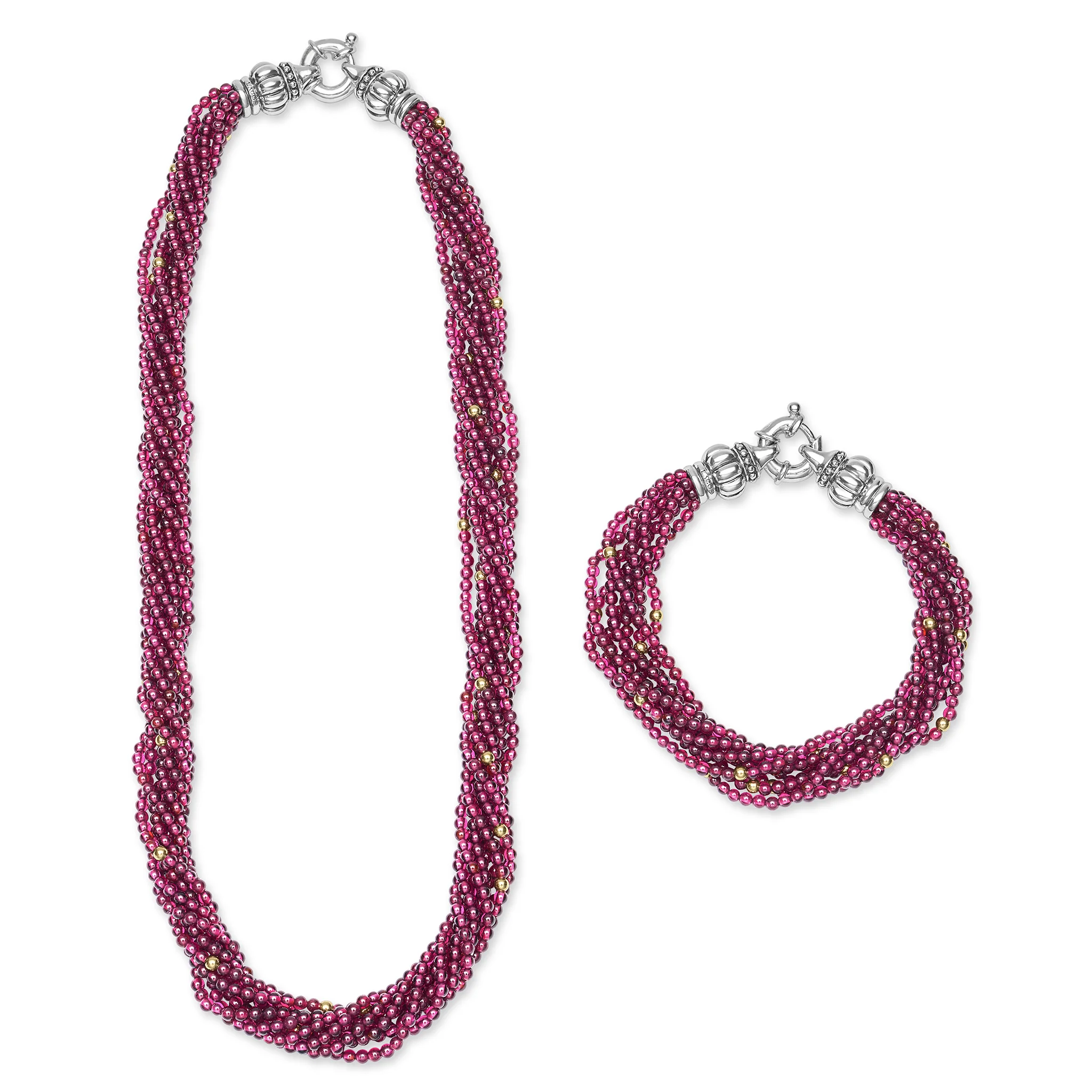 Caviar Icon  Sterling Silver and 18K Gold Garnet Beaded Necklace - Image 3