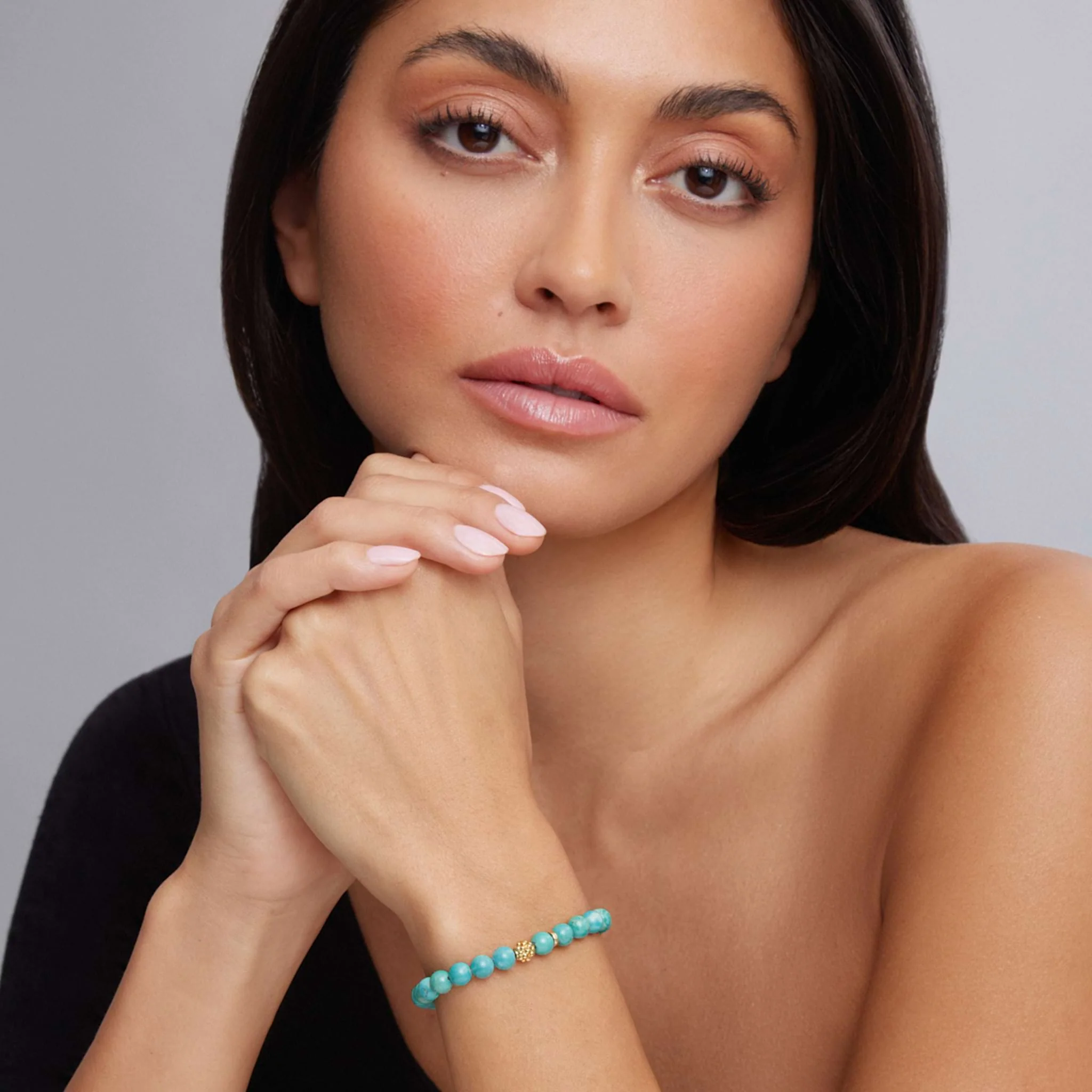 Caviar Icon Turquoise Gold Station Bead Bracelet - Image 2