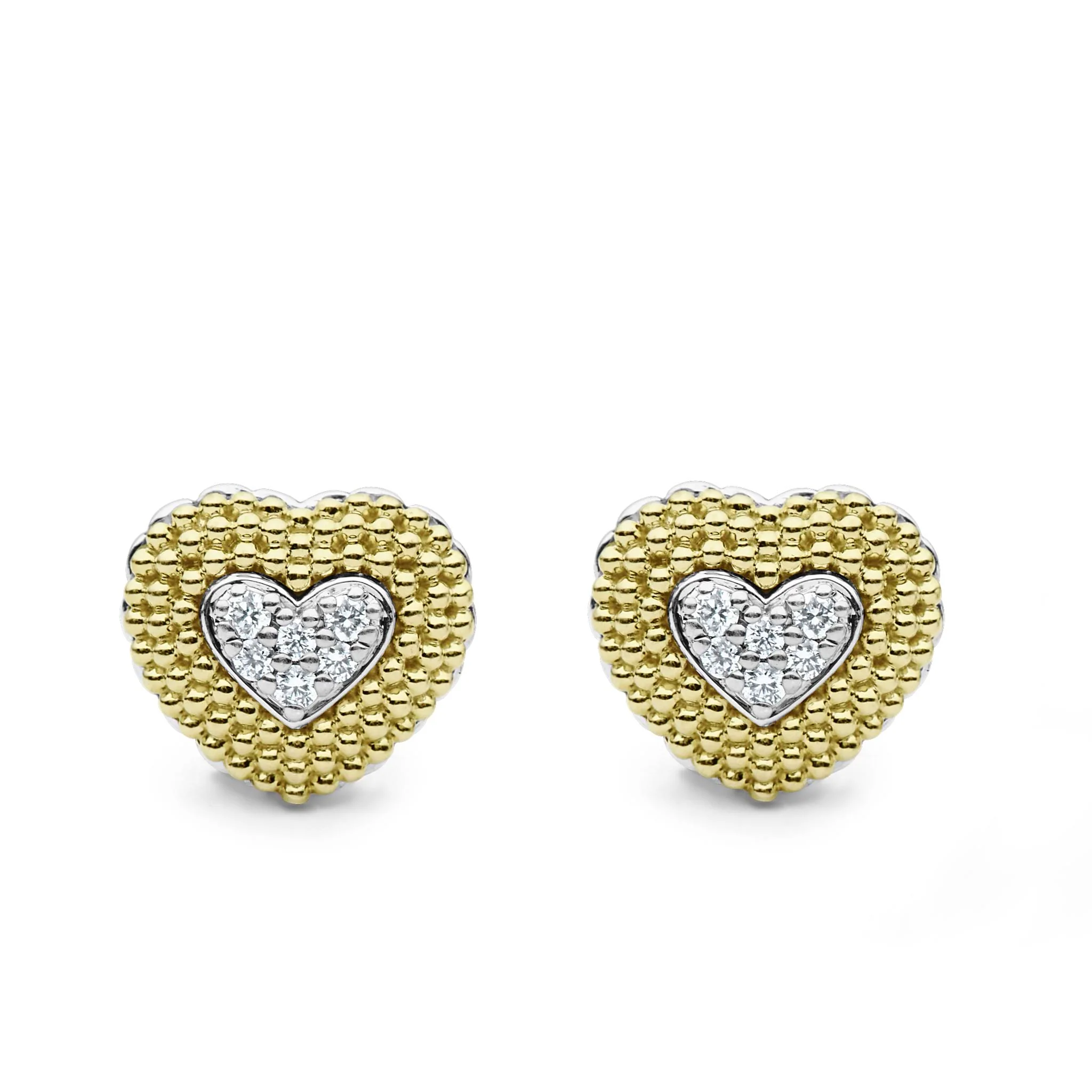Caviar Lux Two-Tone Diamond Heart Stud Earrings - Image 4
