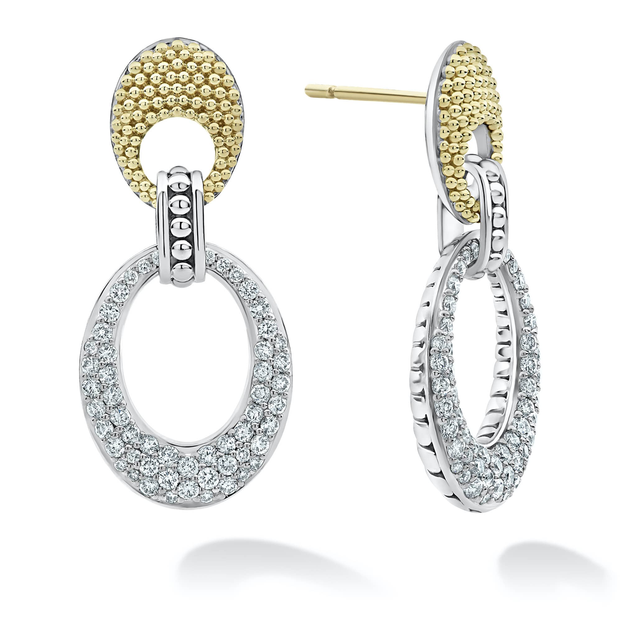 Caviar Lux Two-Tone Caviar Oval Diamond Drop Earrings