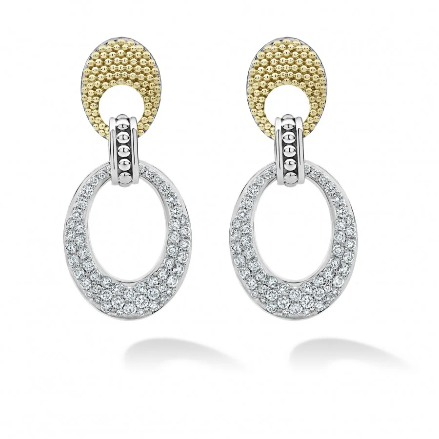 Caviar Lux Two-Tone Caviar Oval Diamond Drop Earrings - Image 3