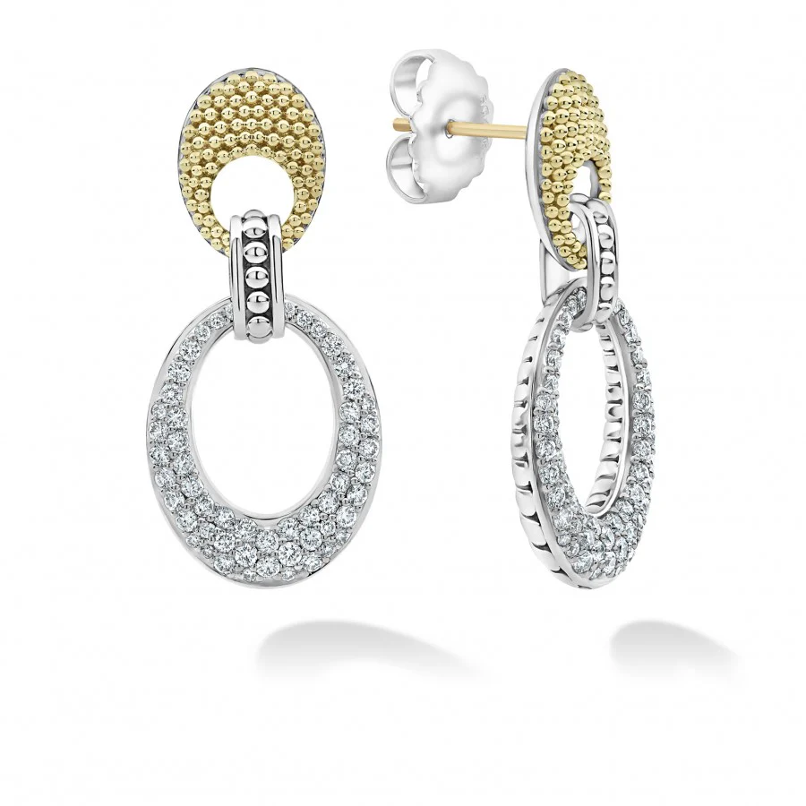 Caviar Lux Two-Tone Caviar Oval Diamond Drop Earrings - Image 4
