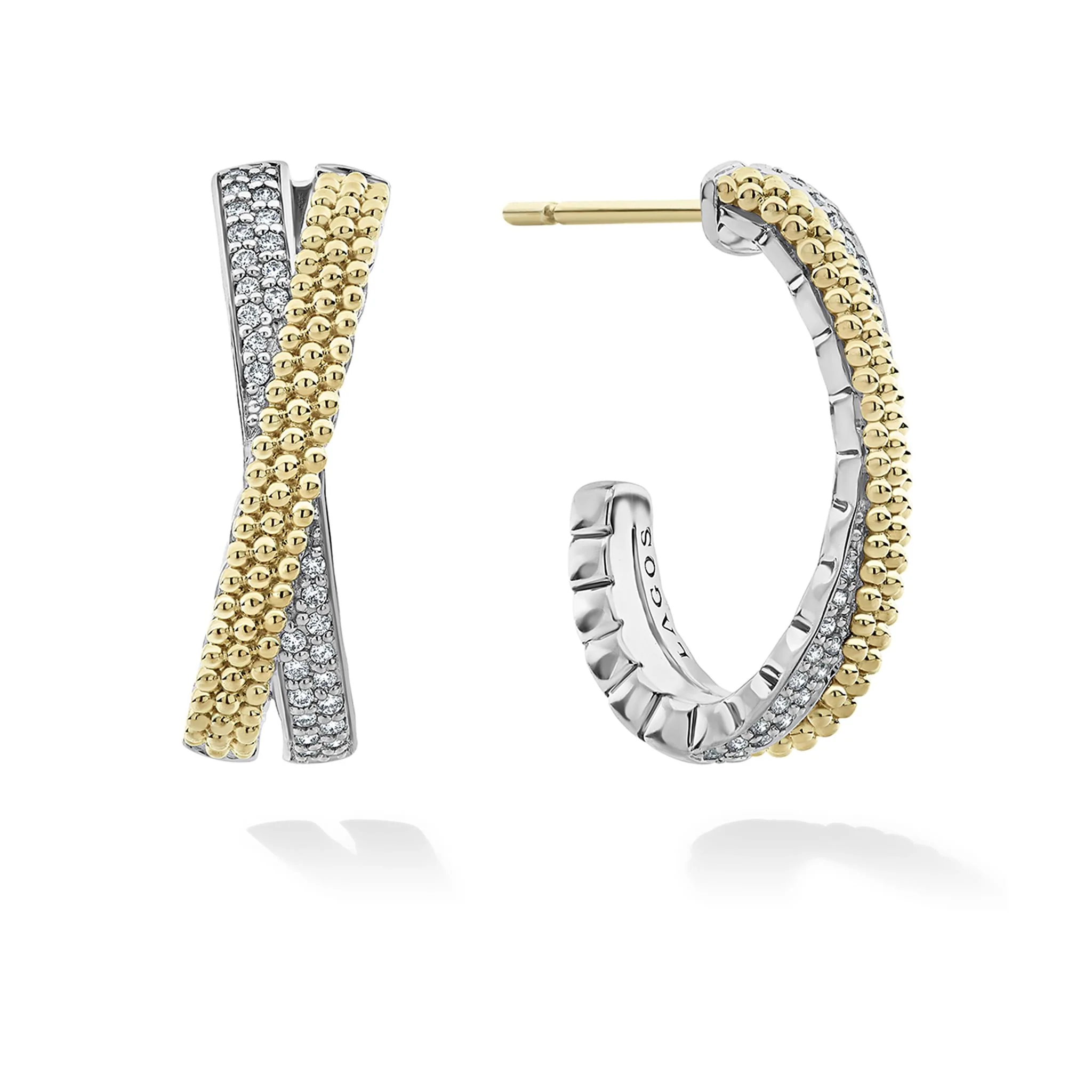 Caviar Lux Two-Tone Caviar X Diamond Hoop Earrings - Image 4