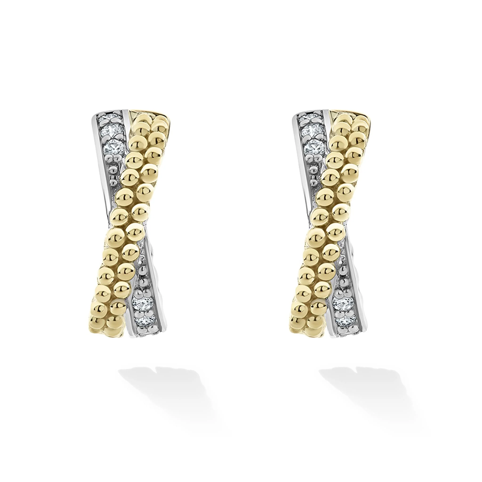 Caviar Lux Two-Tone Caviar X Diamond Huggie Earrings - Image 3