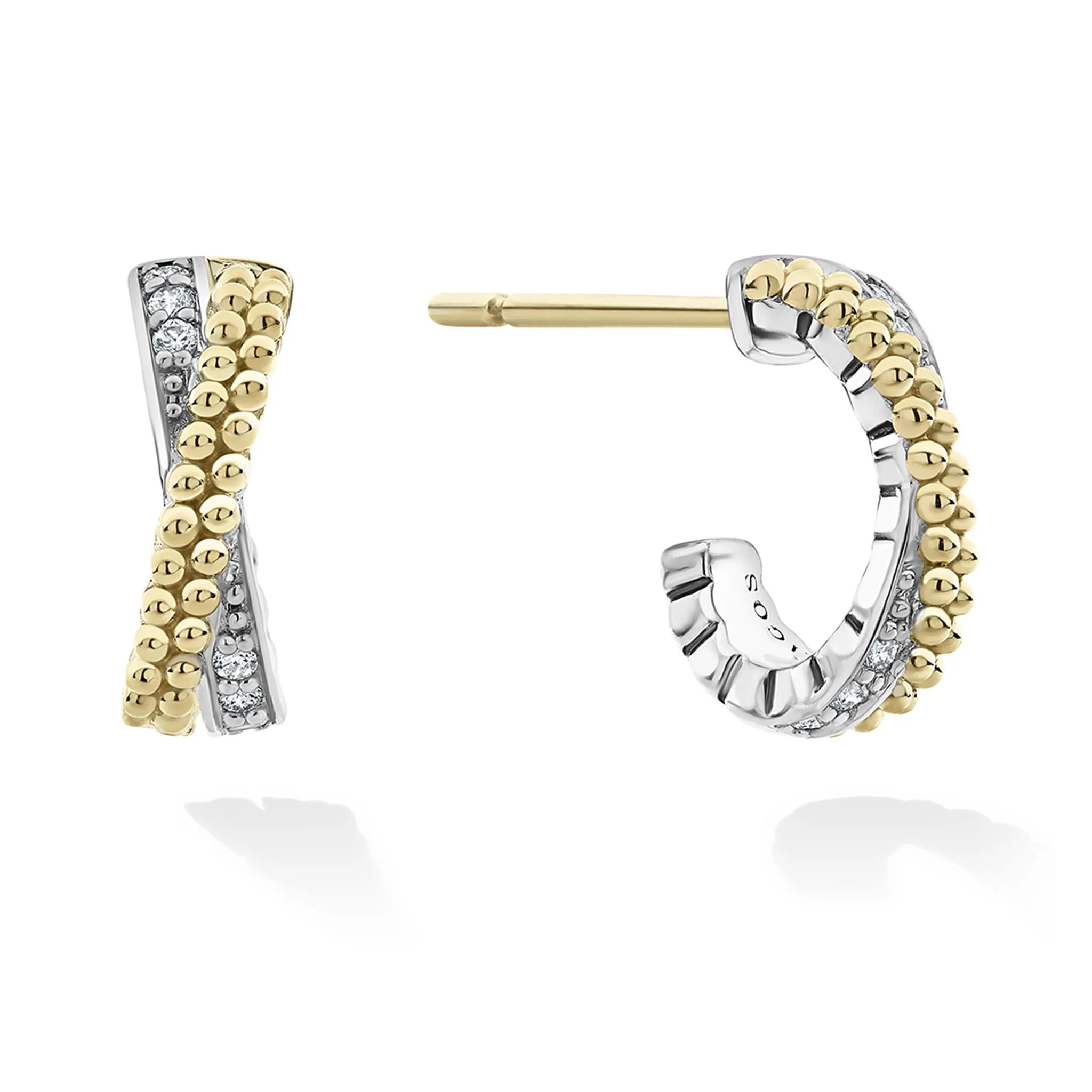 Caviar Lux Two-Tone Caviar X Diamond Huggie Earrings - Image 4