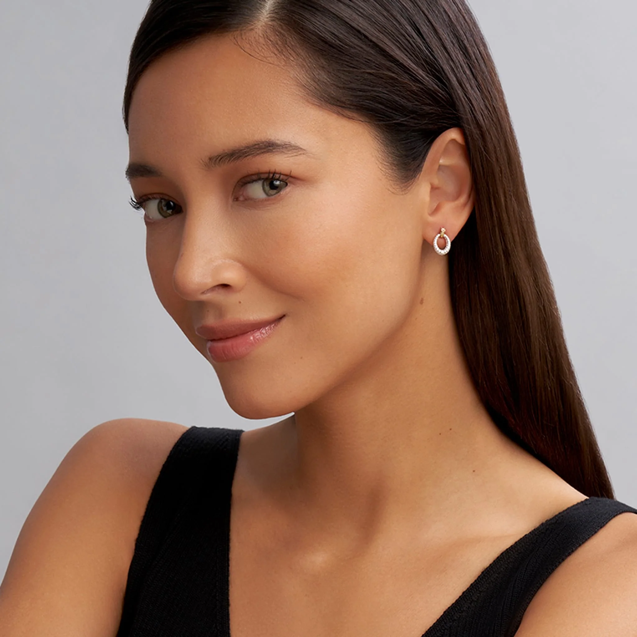 Caviar Lux Two-Tone Oval Diamond Stud Earrings - Image 2