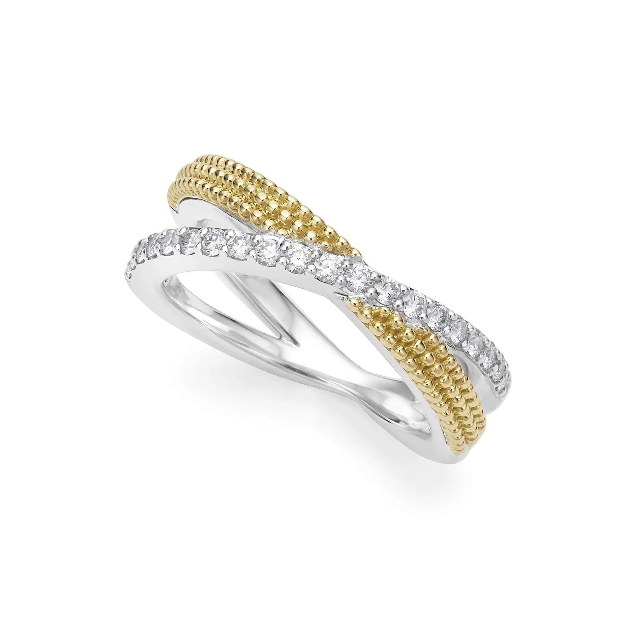 Caviar Lux Thin Two-Tone X Diamond Ring