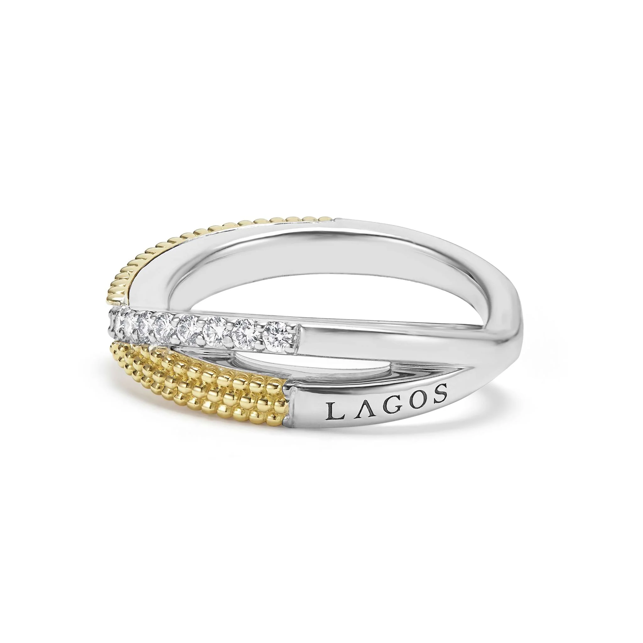 Caviar Lux Thin Two-Tone X Diamond Ring - Image 5