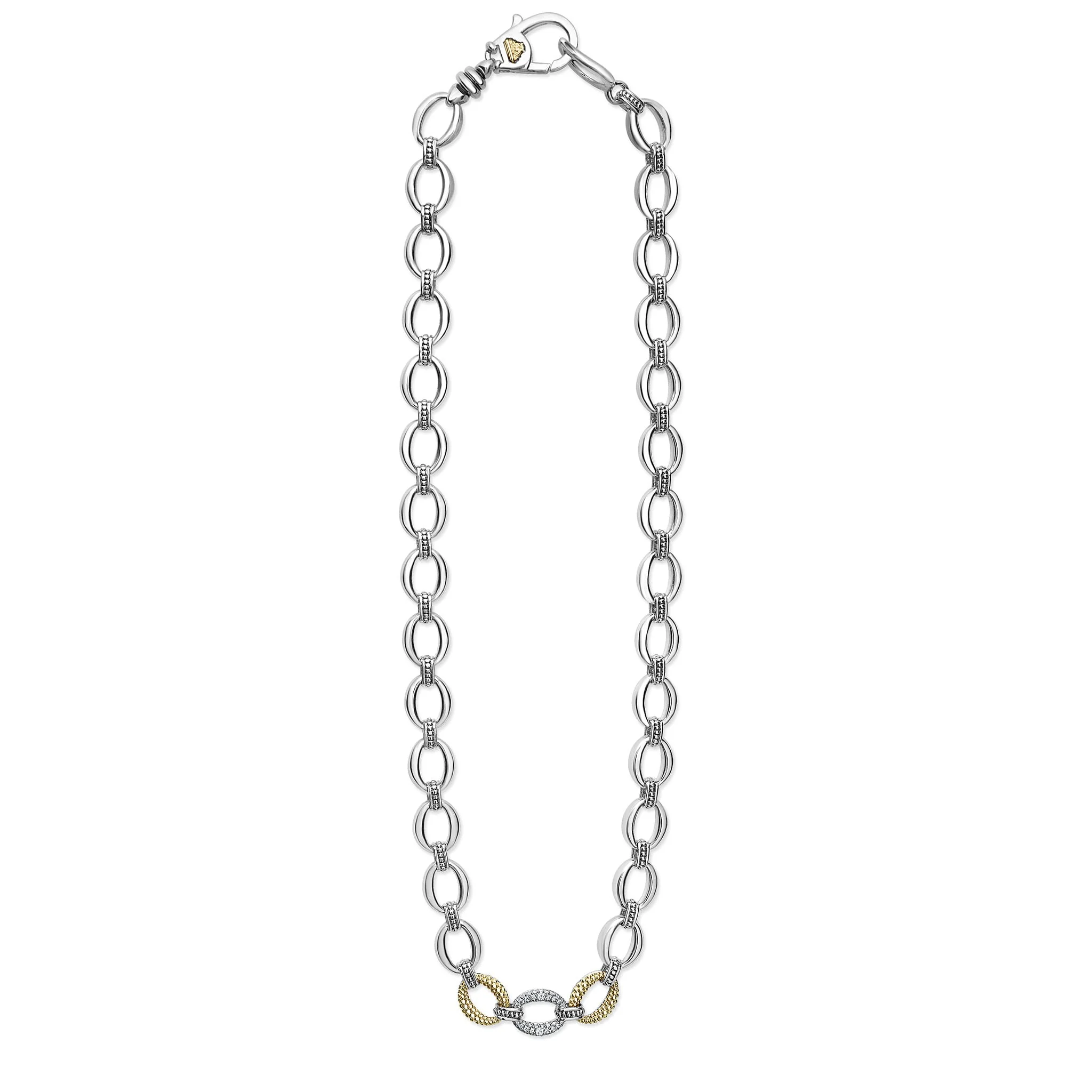 Caviar Lux Two-Tone Single Station Diamond Link Necklace - Image 3