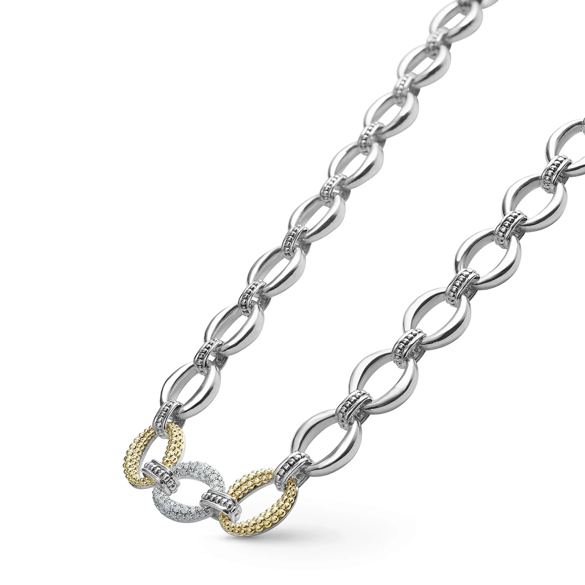 Caviar Lux Two-Tone Single Station Diamond Link Necklace - Image 4