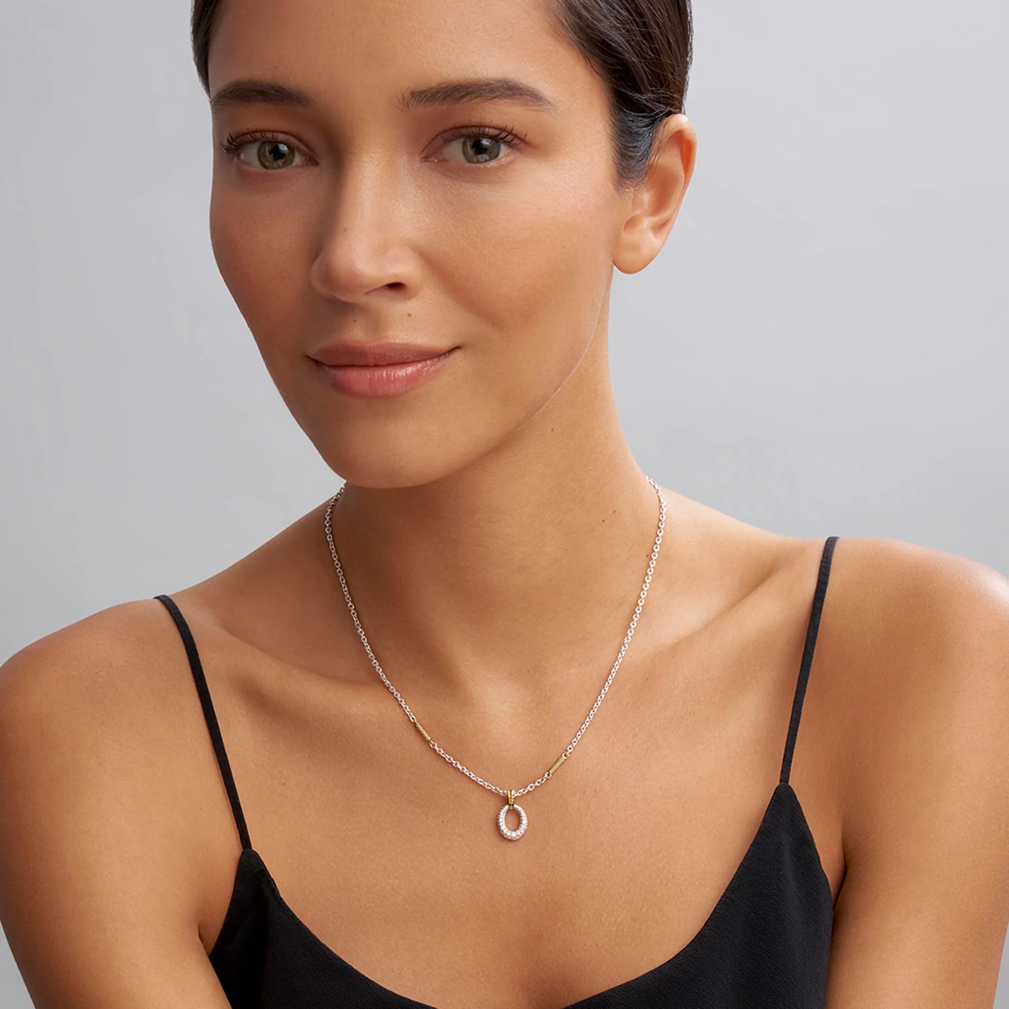 Caviar Lux Two-Tone Oval Diamond Pendant Necklace - Image 2