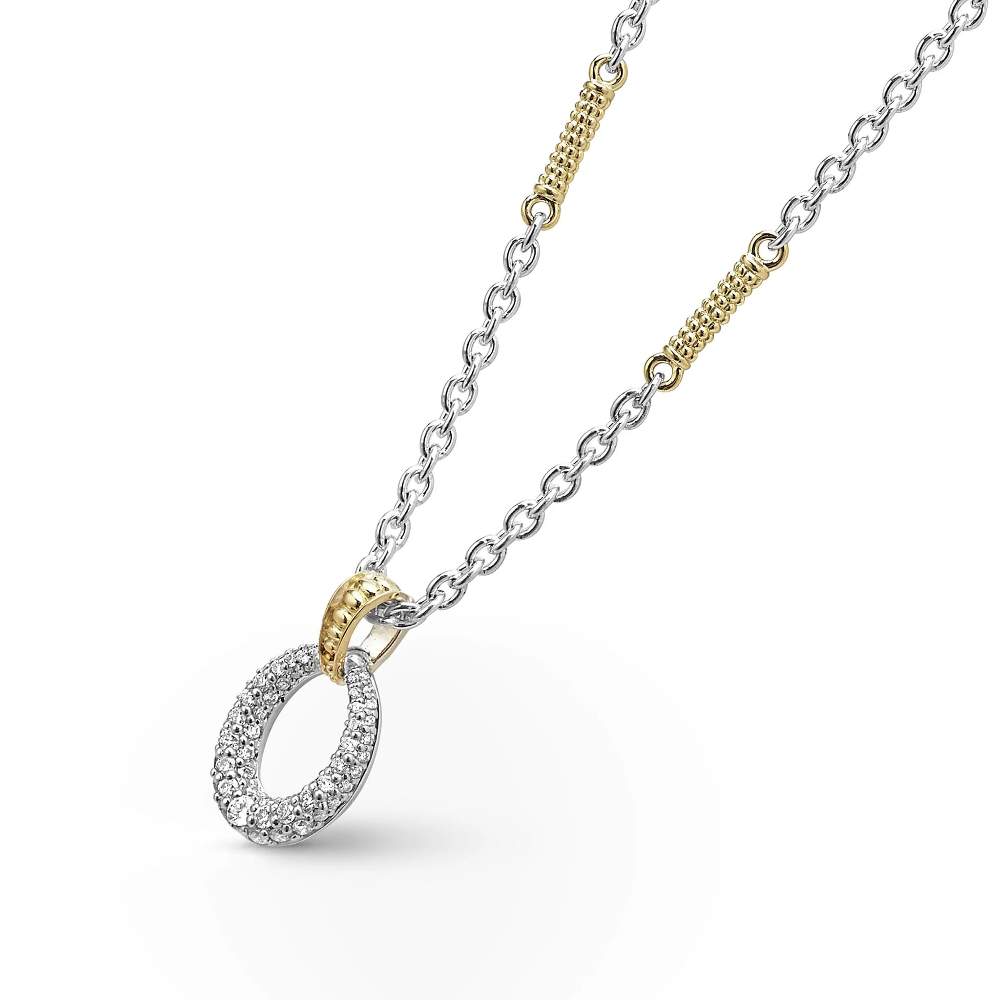 Caviar Lux Two-Tone Oval Diamond Pendant Necklace - Image 4