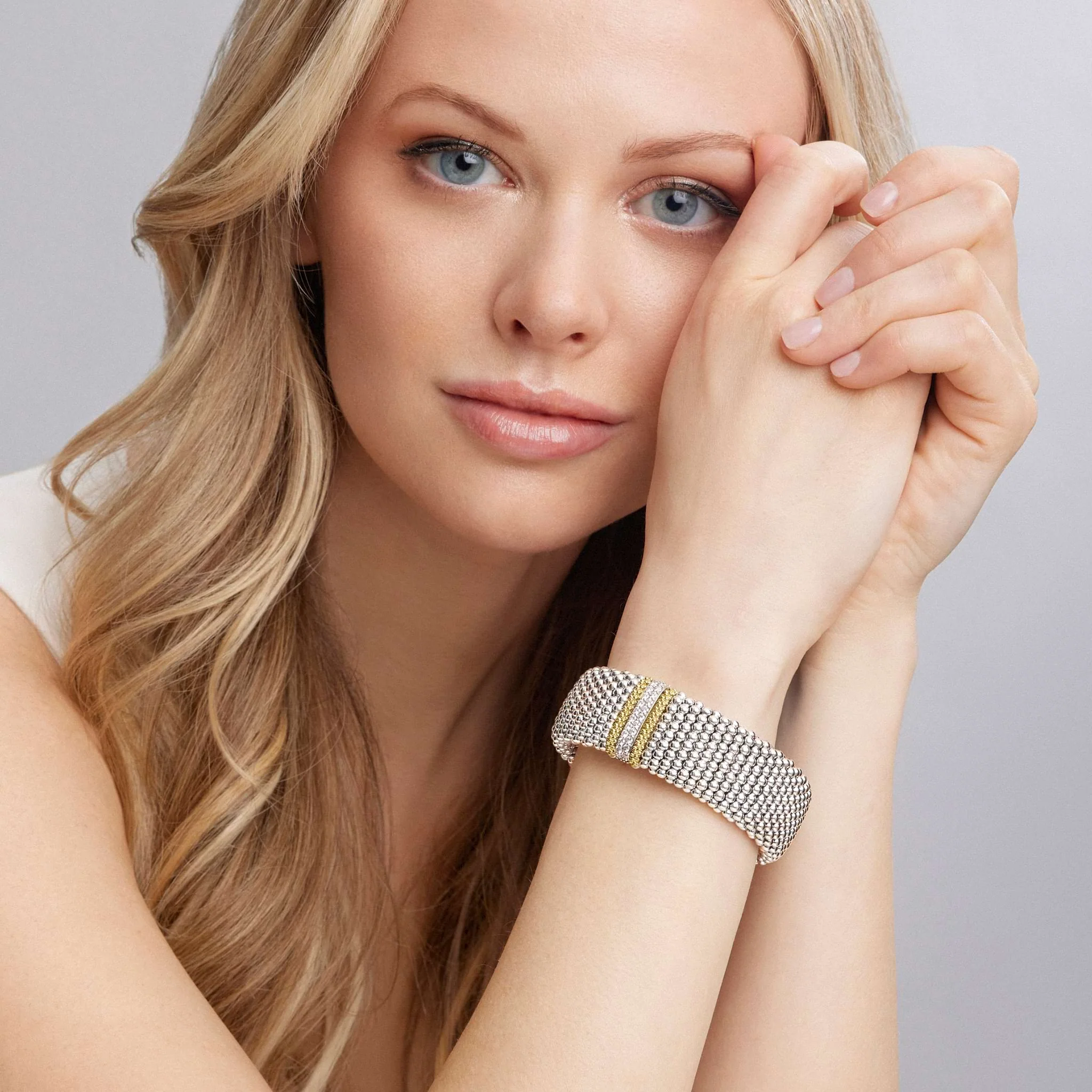 Caviar Lux Two-Tone Single Small Station Diamond Caviar Bracelet | 23mm - Image 2