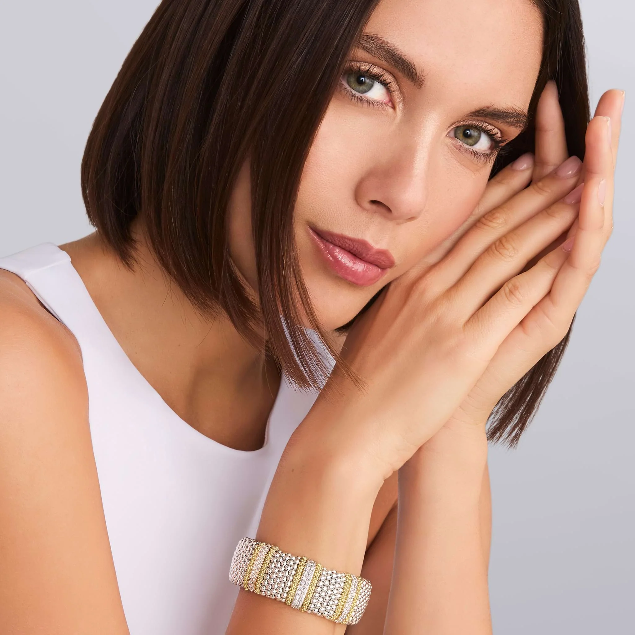 Caviar Lux Two-Tone Three Station Diamond Caviar Bracelet | 23mm - Image 2
