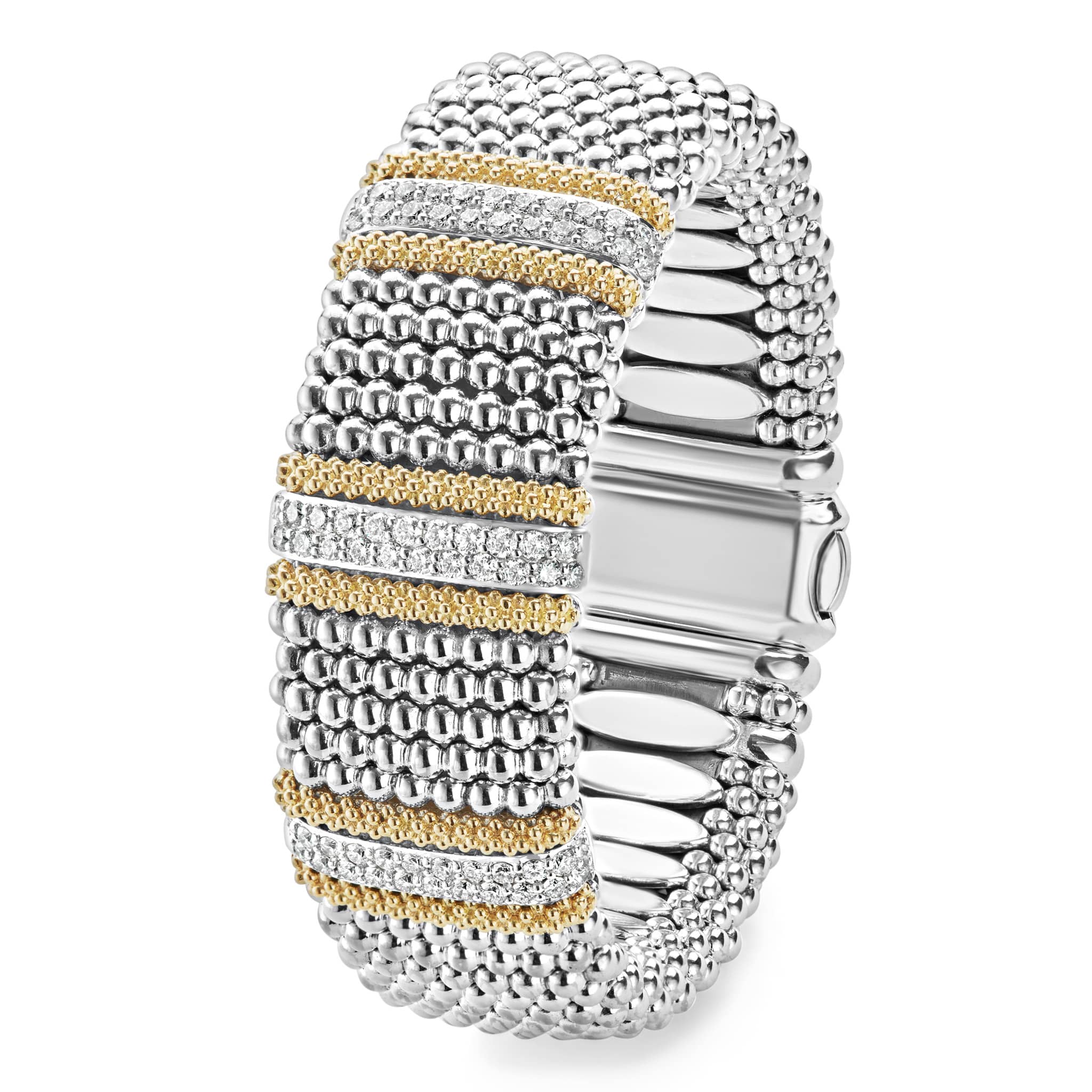 Caviar Lux Two-Tone Three Station Diamond Caviar Bracelet | 23mm - Image 3