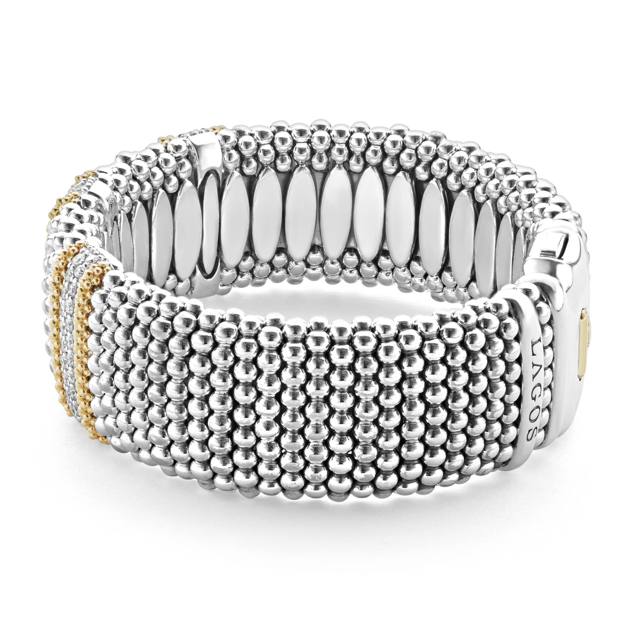 Caviar Lux Two-Tone Three Station Diamond Caviar Bracelet | 23mm - Image 4