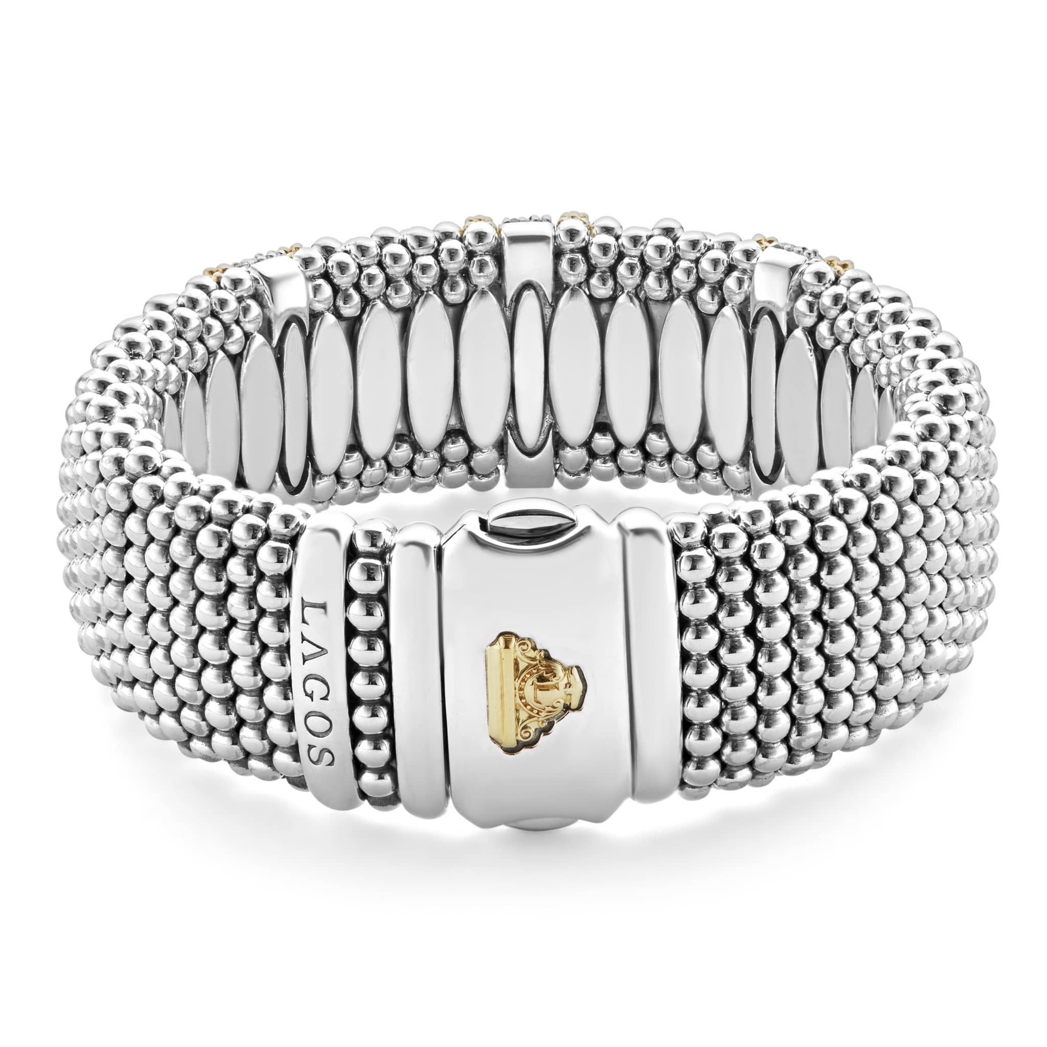 Caviar Lux Two-Tone Three Station Diamond Caviar Bracelet | 23mm - Image 5