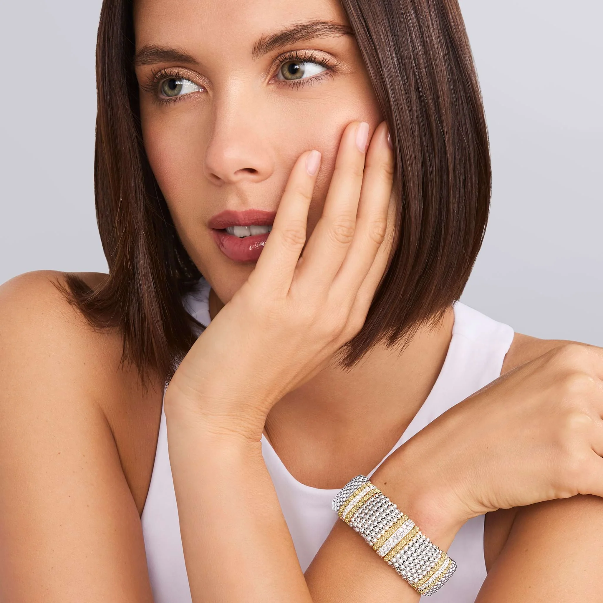 Caviar Lux Two-Tone Five Station Diamond Caviar Bracelet | 23mm - Image 2