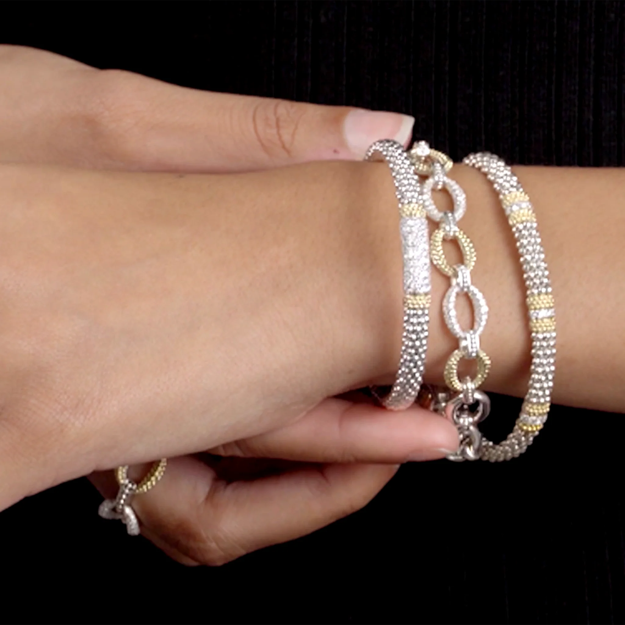 Caviar Lux Two-Tone Medium Diamond Station Bracelet | 6mm - Image 6