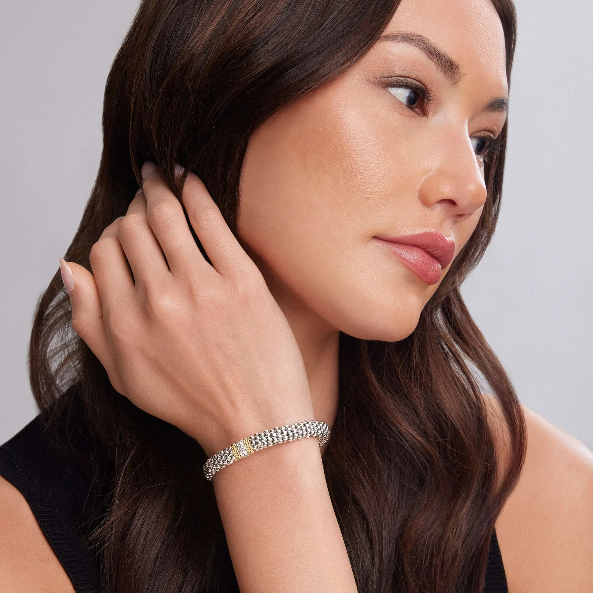 Caviar Lux Two-Tone Single Station Diamond Caviar Bracelet | 9mm - Image 2