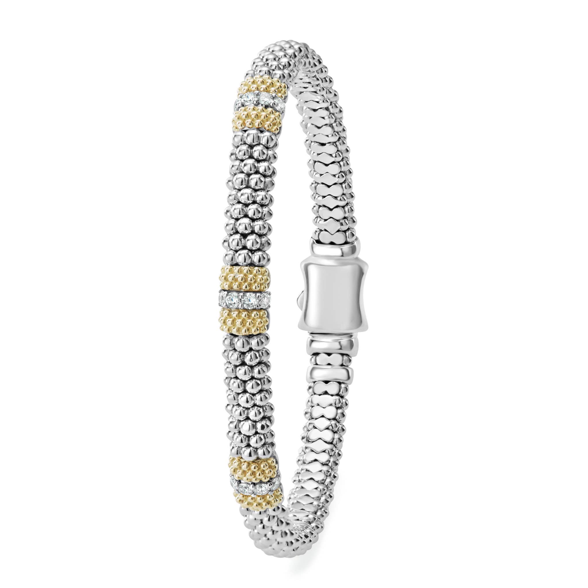 Caviar Lux Two-Tone Three Station Diamond Caviar Bracelet | 6mm - Image 3