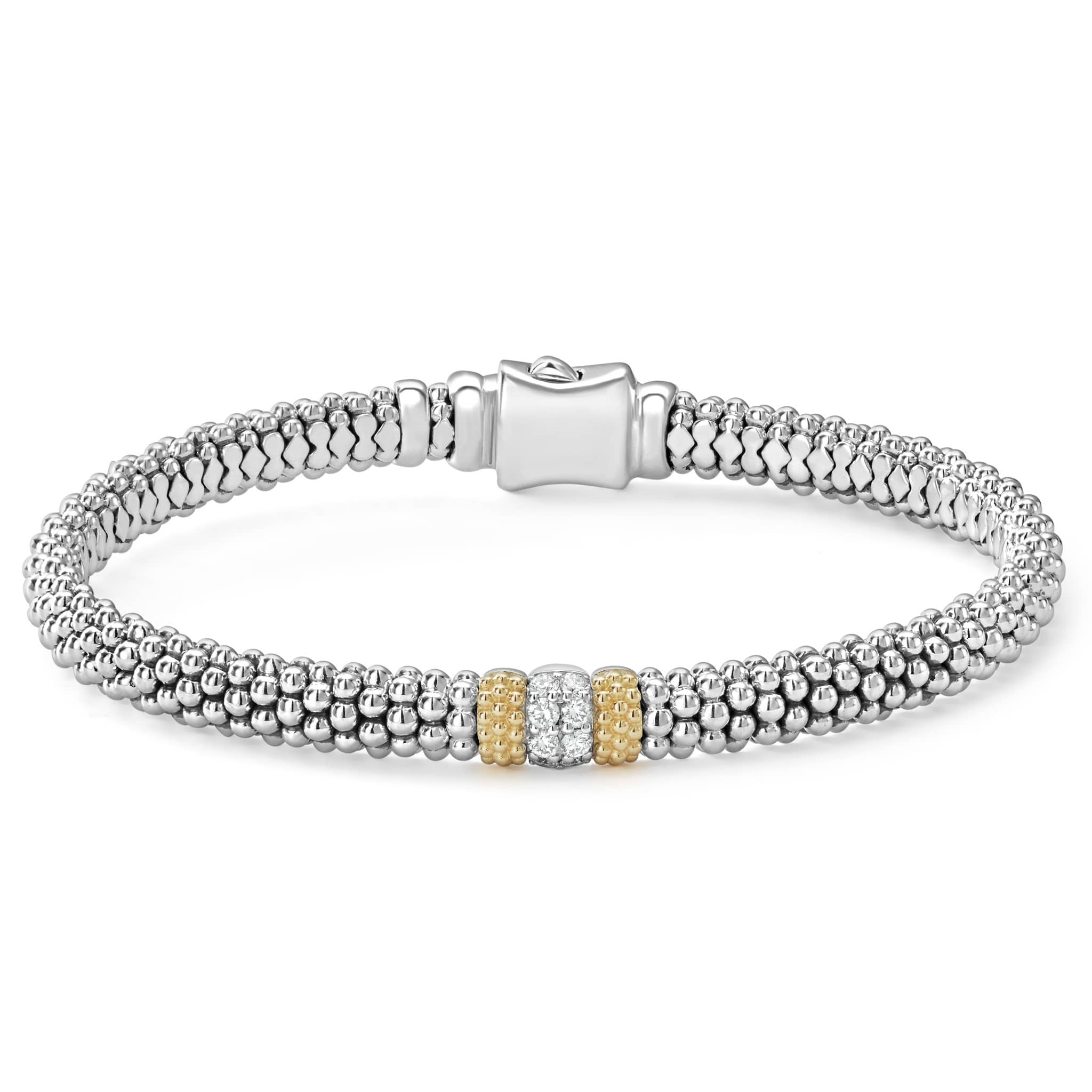 Caviar Lux Two-Tone Single Station Diamond Caviar Bracelet | 6mm
