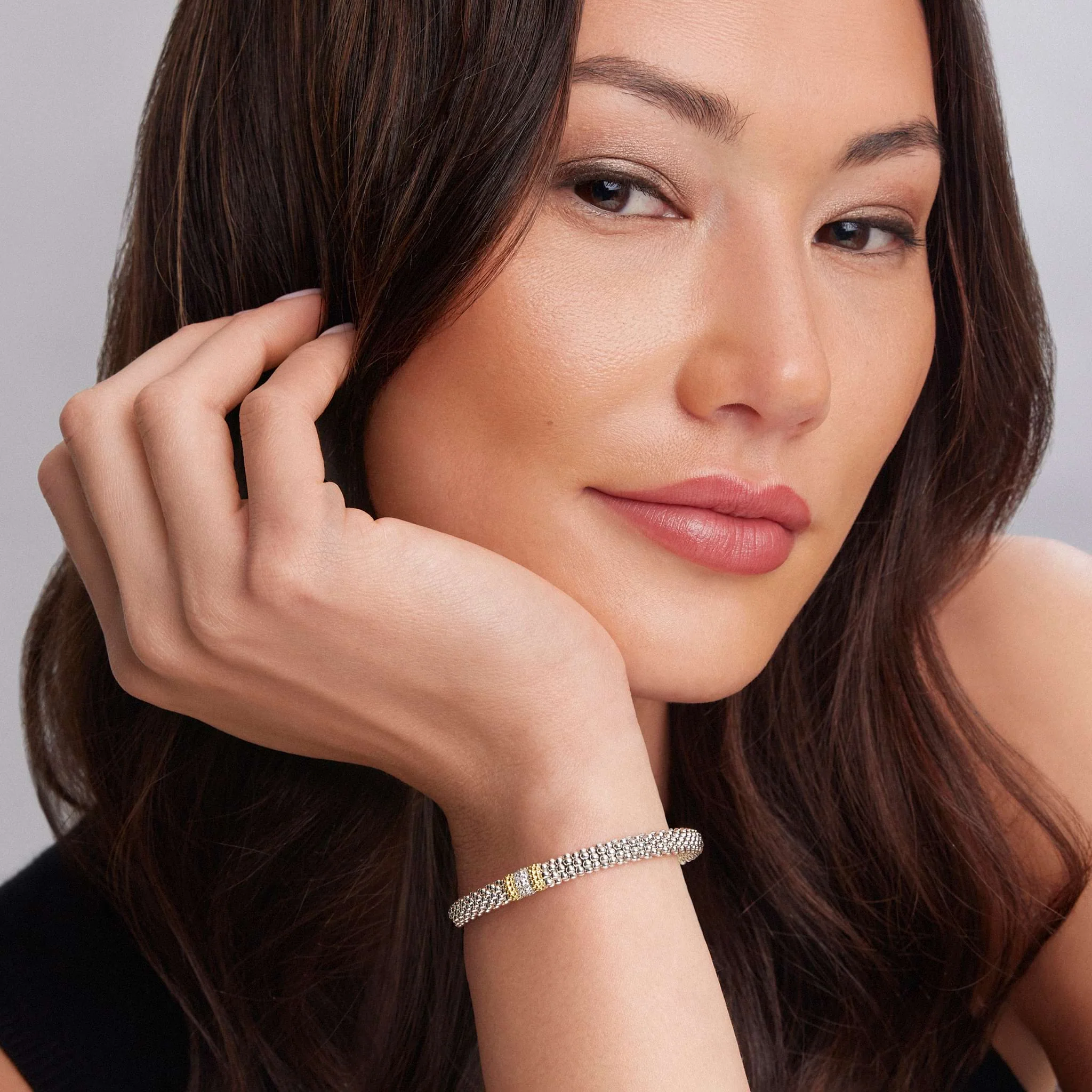 Caviar Lux Two-Tone Single Station Diamond Caviar Bracelet | 6mm - Image 2